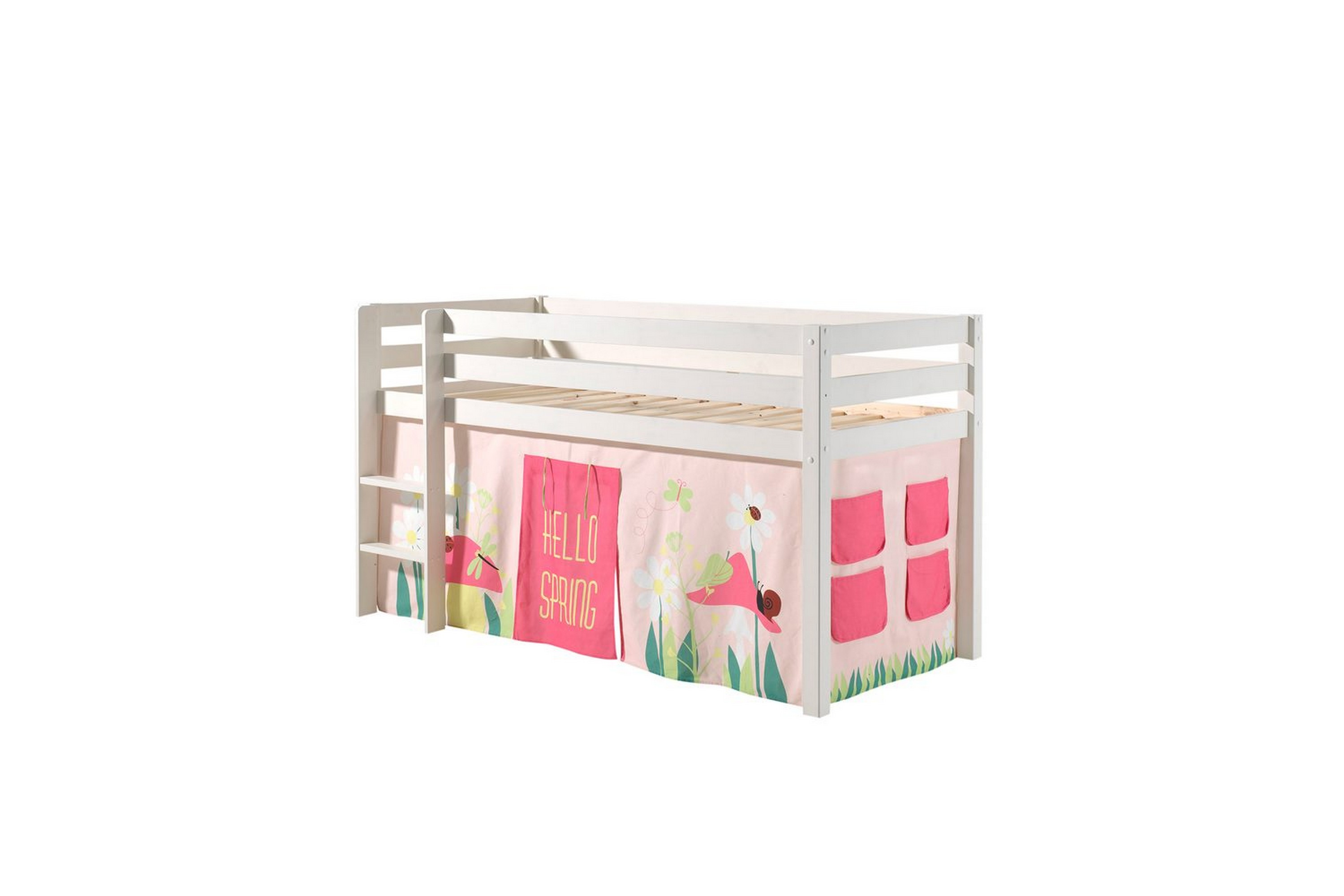 halvhöjdssäng med gardin pino spring vit, vit, utan rutschkana, utan tunnel, utan fickor - vit, vit, utan rutschkana, utan tunnel, utan fickor