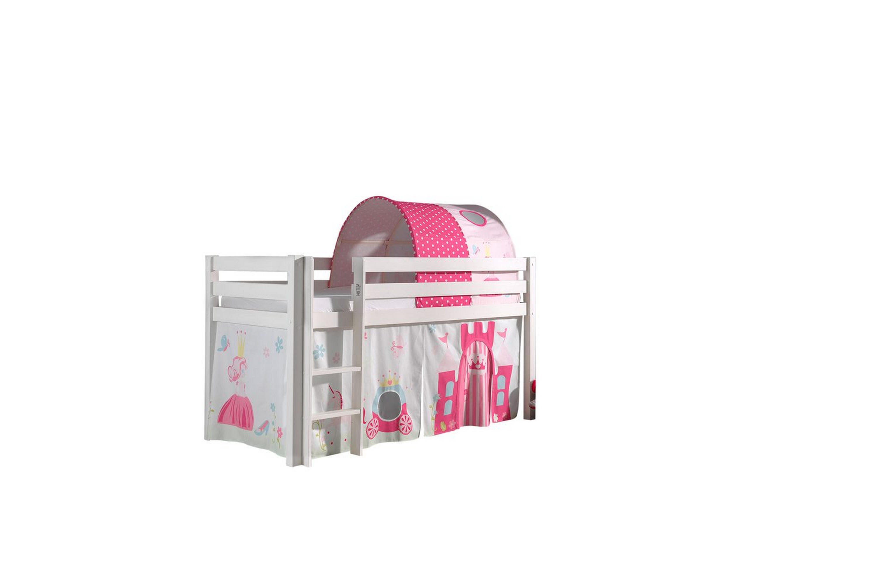 halvhöjdssäng med gardin pino princess vit, vit, utan rutschkana, prinsessa, inga fickor - vit, vit, utan rutschkana, prinsessa, inga fickor