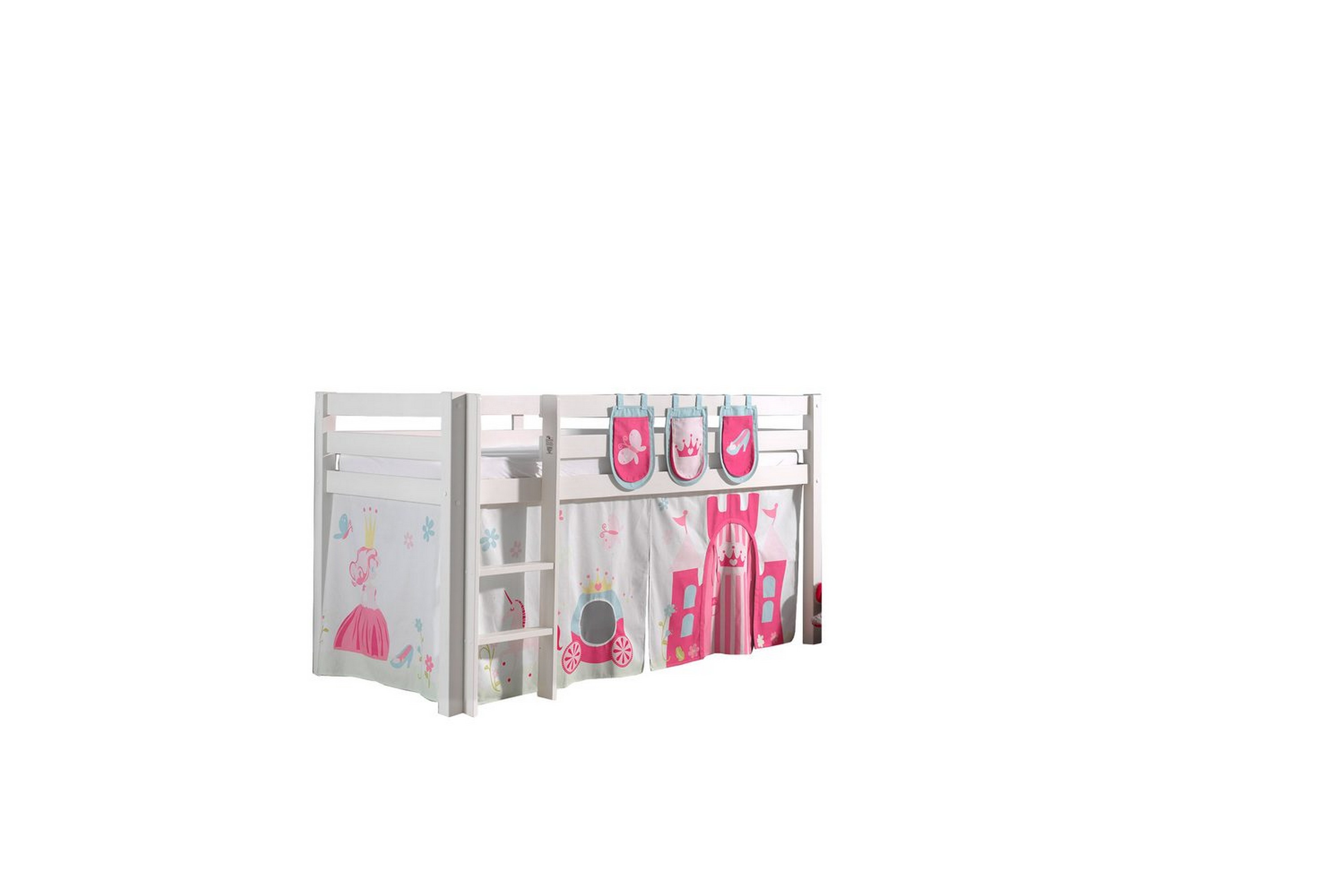 halvhöjdssäng med gardin pino princess vit, vit, utan rutschkana, utan tunnel, 3 - vit, vit, utan rutschkana, utan tunnel, 3