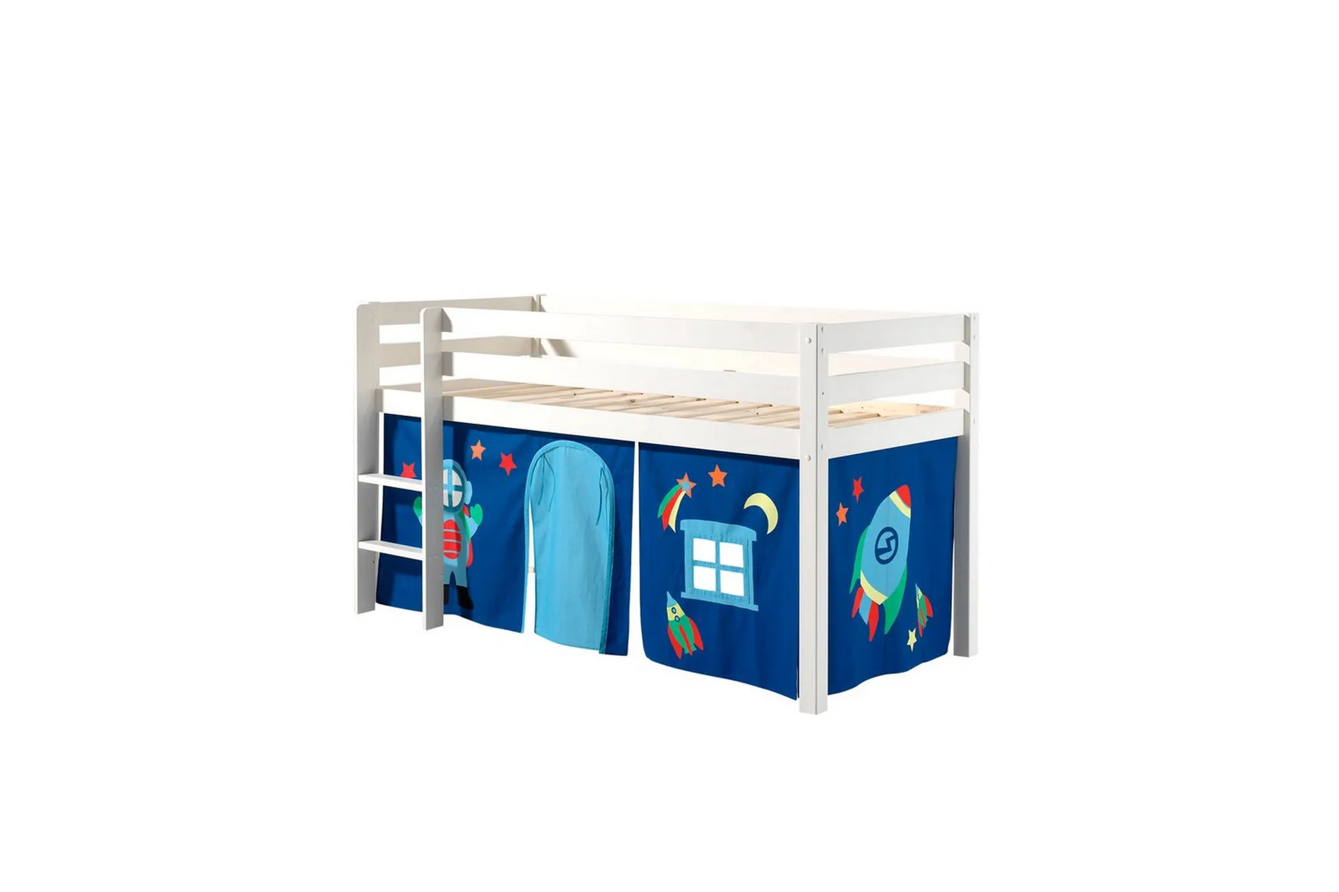 halvhöjdssäng med gardin pino astro vit, vit, utan rutschkana, utan tunnel, inga fickor - vit, vit, utan rutschkana, utan tunnel, inga fickor