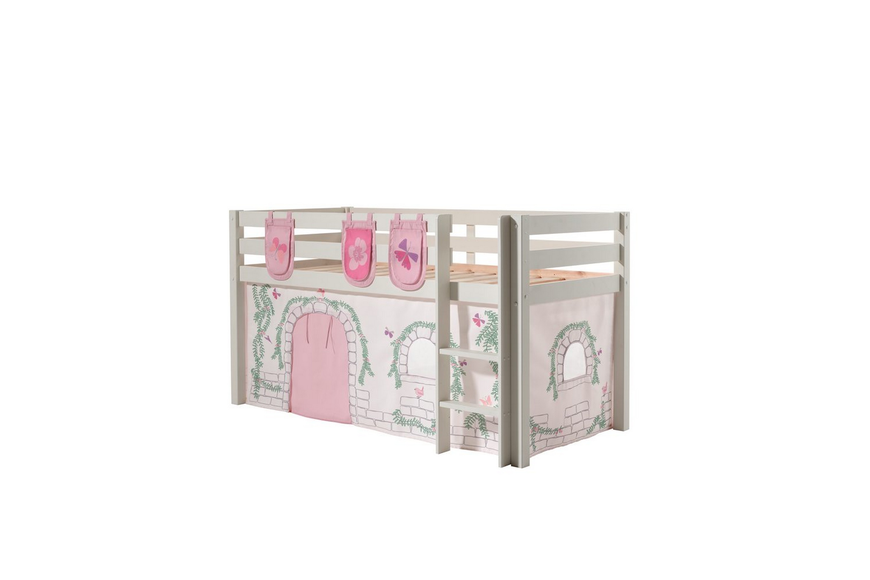 halvhöjdssäng med gardin pino birdy vit, vit, utan rutschkana, utan tunnel, 3 - vit, vit, utan rutschkana, utan tunnel, 3