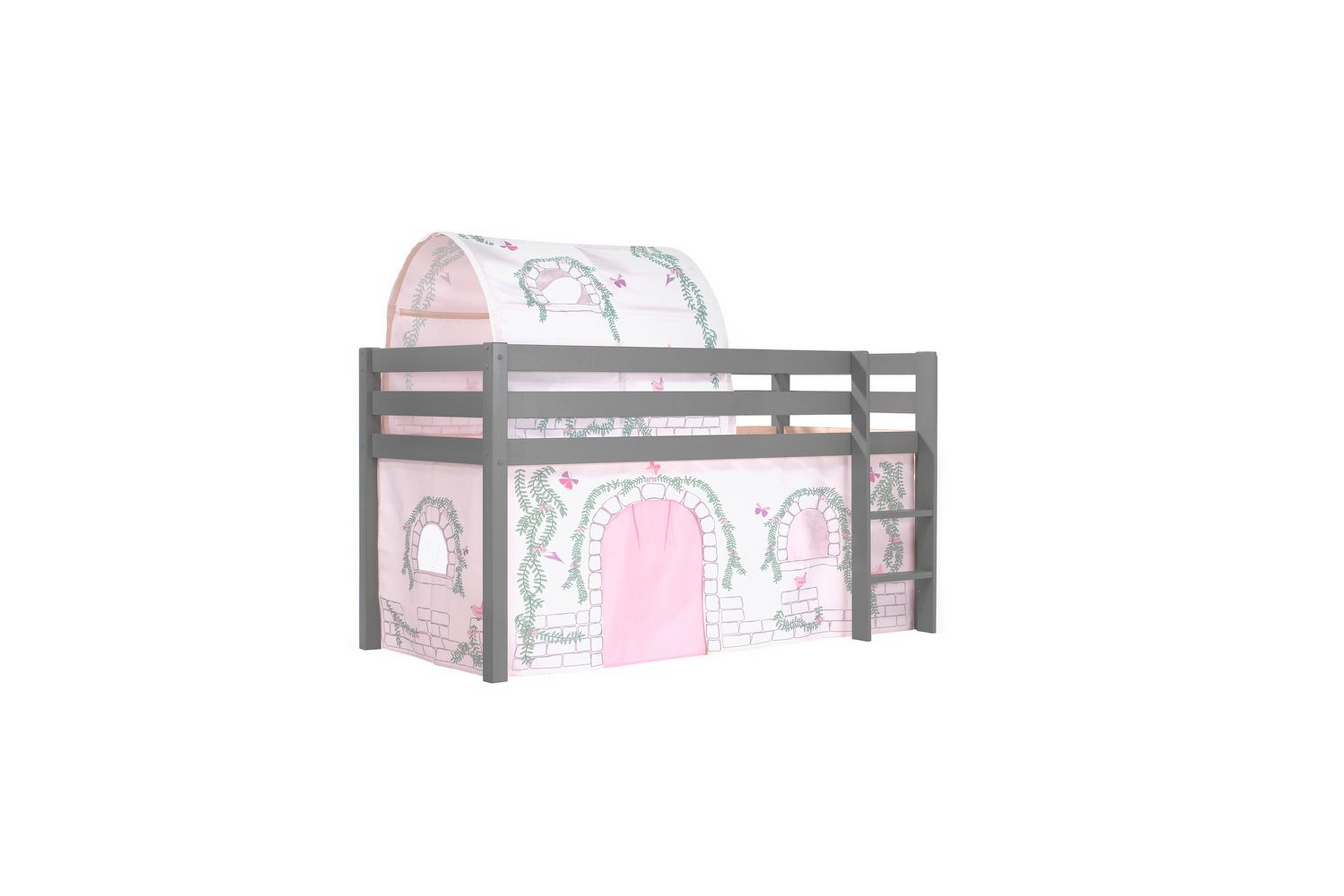 halvhöjdssäng med gardin pino birdy grå, grå, utan rutschkana, birdy, inga fickor - grå, grå, utan rutschkana, birdy, inga fickor