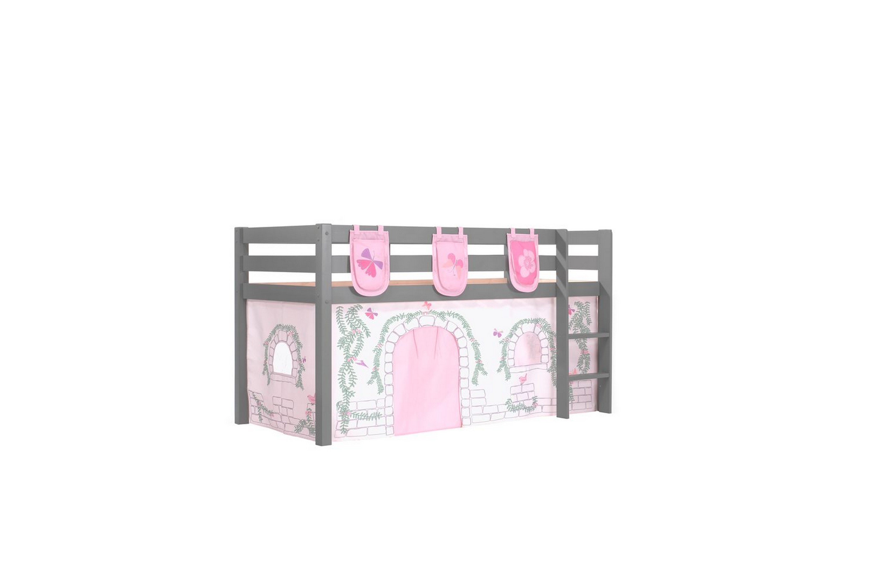 halvhöjdssäng med gardin pino birdy grå, grå, utan rutschkana, utan tunnel, 3 - grå, grå, utan rutschkana, utan tunnel, 3