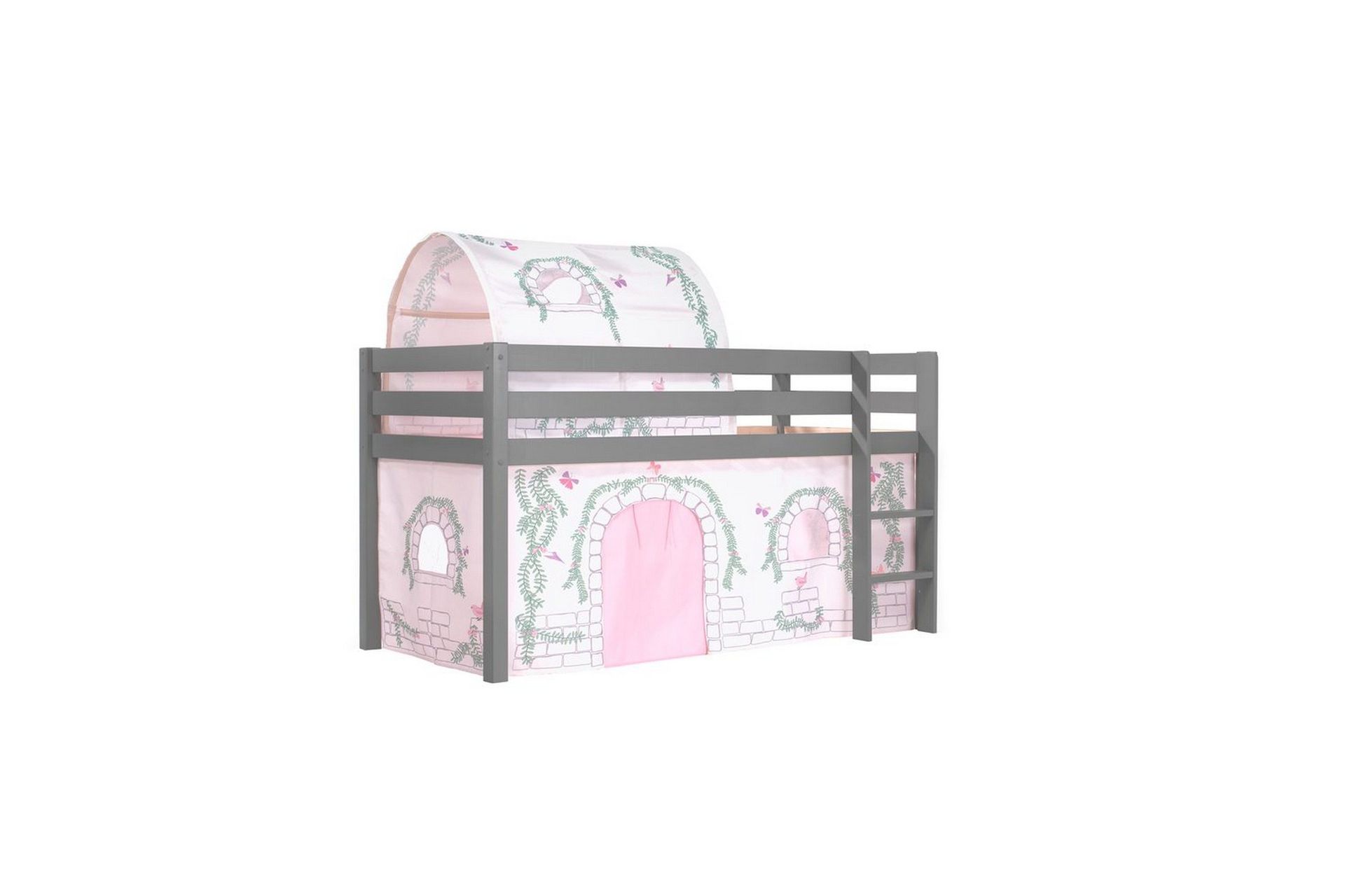 halvhöjdssäng med gardin pino birdy grå, grå, utan rutschkana, birdy, inga fickor - grå, grå, utan rutschkana, birdy, inga fickor