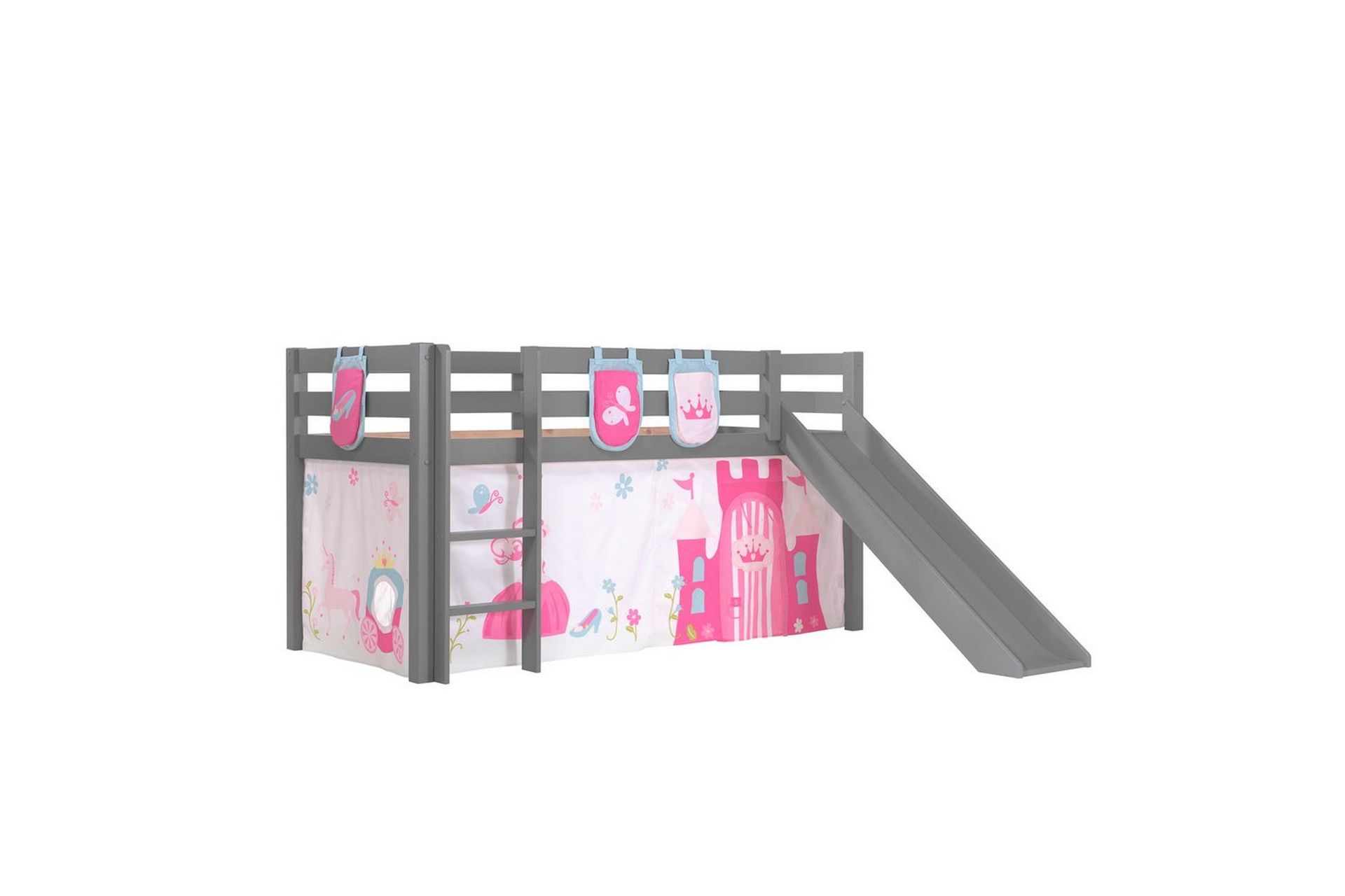 Halvh&ouml;jdss&auml;ng med gardin Pino Princess Gr&aring;, Gr&aring;, Med rutschkana, Utan tunnel, 3 - Gr&aring;, Gr&aring;, Med rutschkana, Utan tunnel, 3