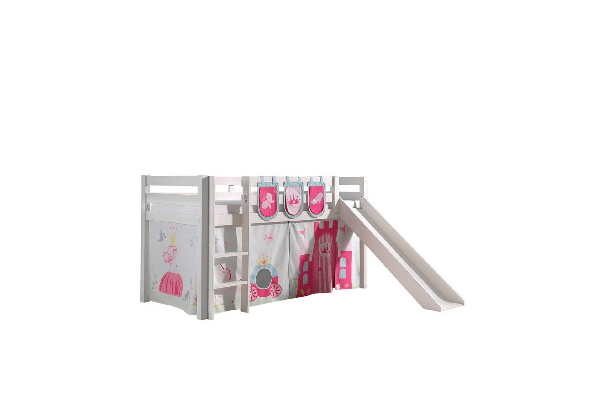 Halvh&ouml;jdss&auml;ng med gardin Pino Princess Vit, Vit, Med rutschkana, Utan tunnel, 3 - Vit, Vit, Med rutschkana, Utan tunnel, 3