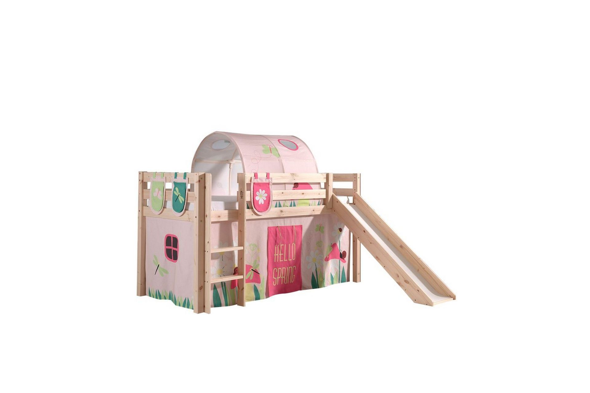 Halvh&ouml;jdss&auml;ng med gardin Pino Spring Naturlig, Naturlig, Med rutschkana, V&aring;r, Fj&auml;der, 3 - Naturlig, Naturlig, Med rutschkana, V&aring;r, Fj&auml;der, 3