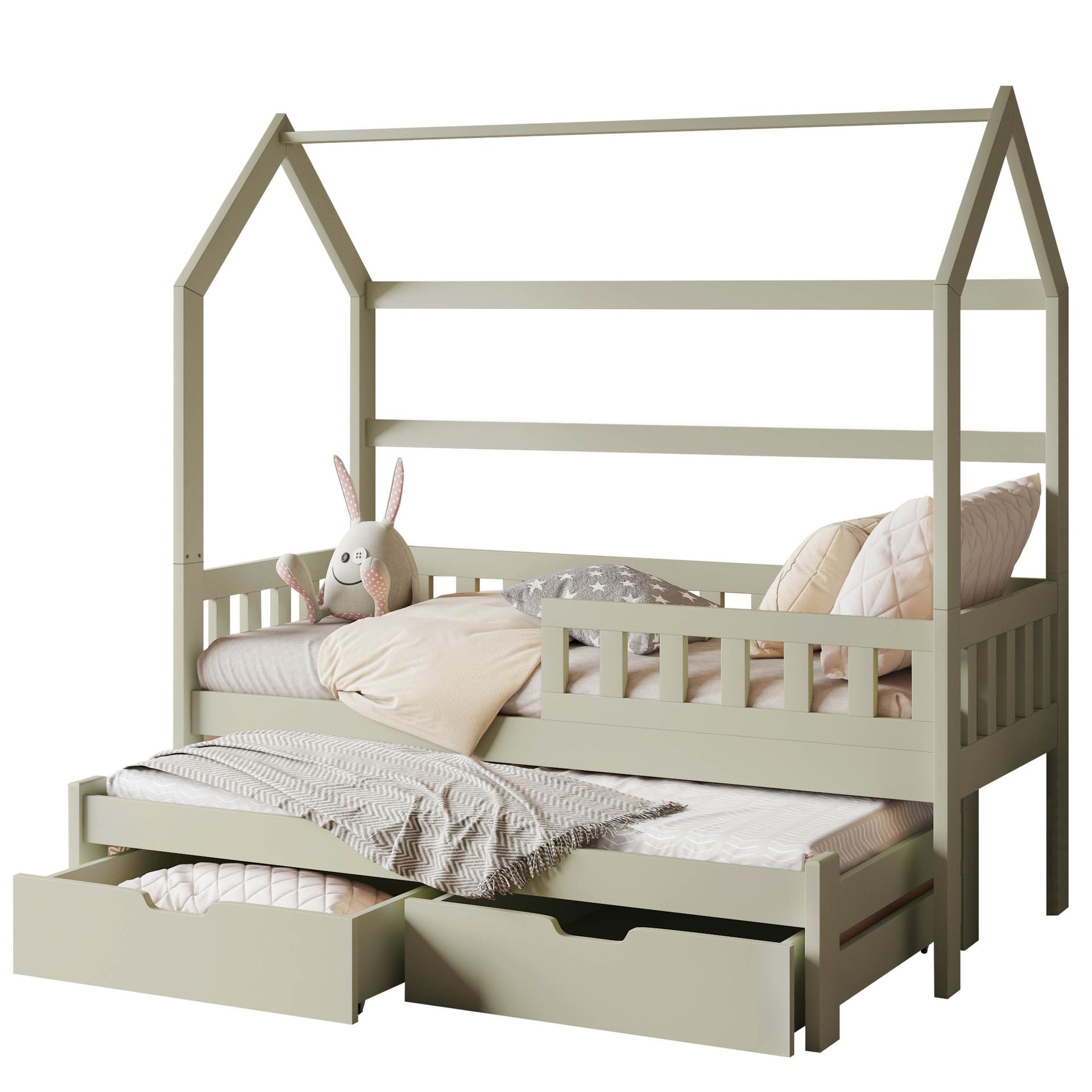 Majbelle Sängram Hussäng 80x180 cm med förvaring och extra liggplats - grön