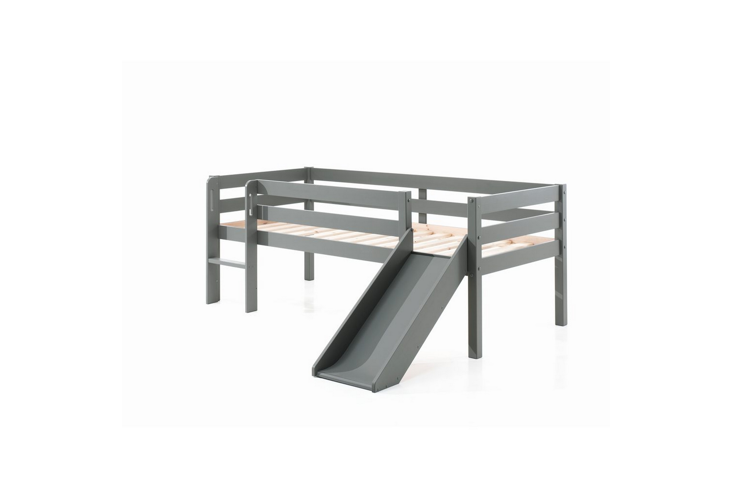 mellanhög säng med rutschkana pino grå, 85 cm - grå, 85 cm