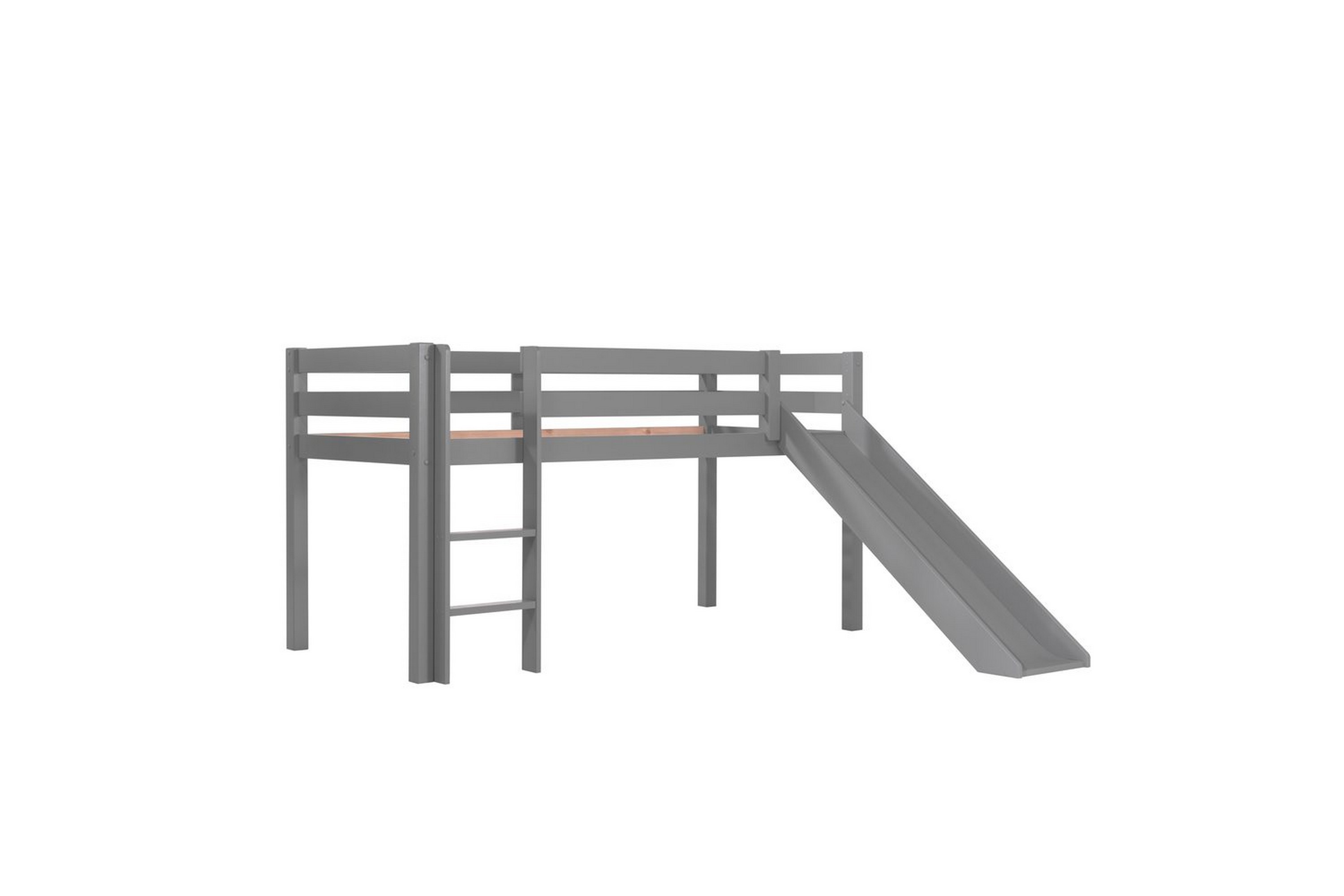 mellanhög säng med rutschkana pino grå, 115 cm - grå, 115 cm