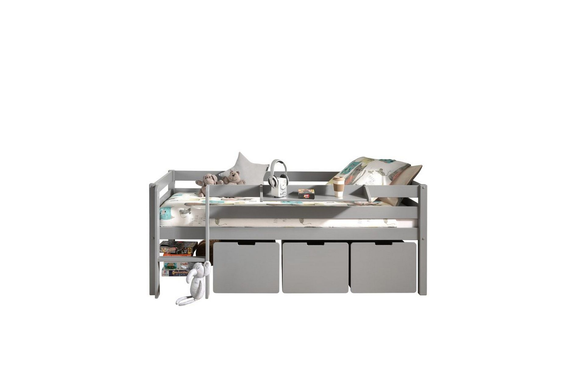 Mellanh&ouml;g s&auml;ng med stege och l&aring;dor Pino Gr&aring;, Set om 3, Med h&auml;nghylla - Gr&aring;, Set om 3, Med h&auml;nghylla