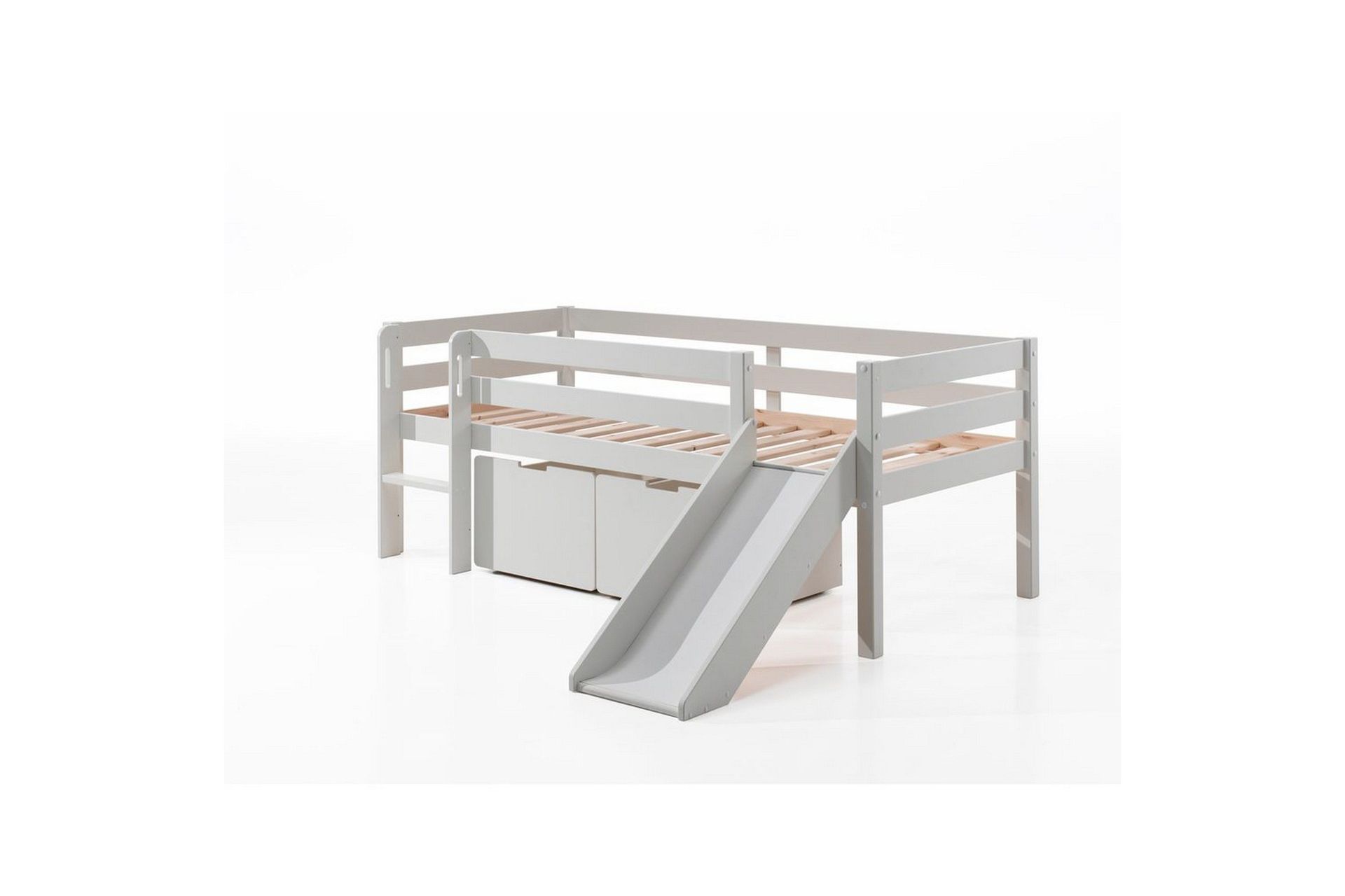 mellanhög säng med stege och lådor pino vit, set om 2, utan hänghylla - vit, set om 2, utan hänghylla