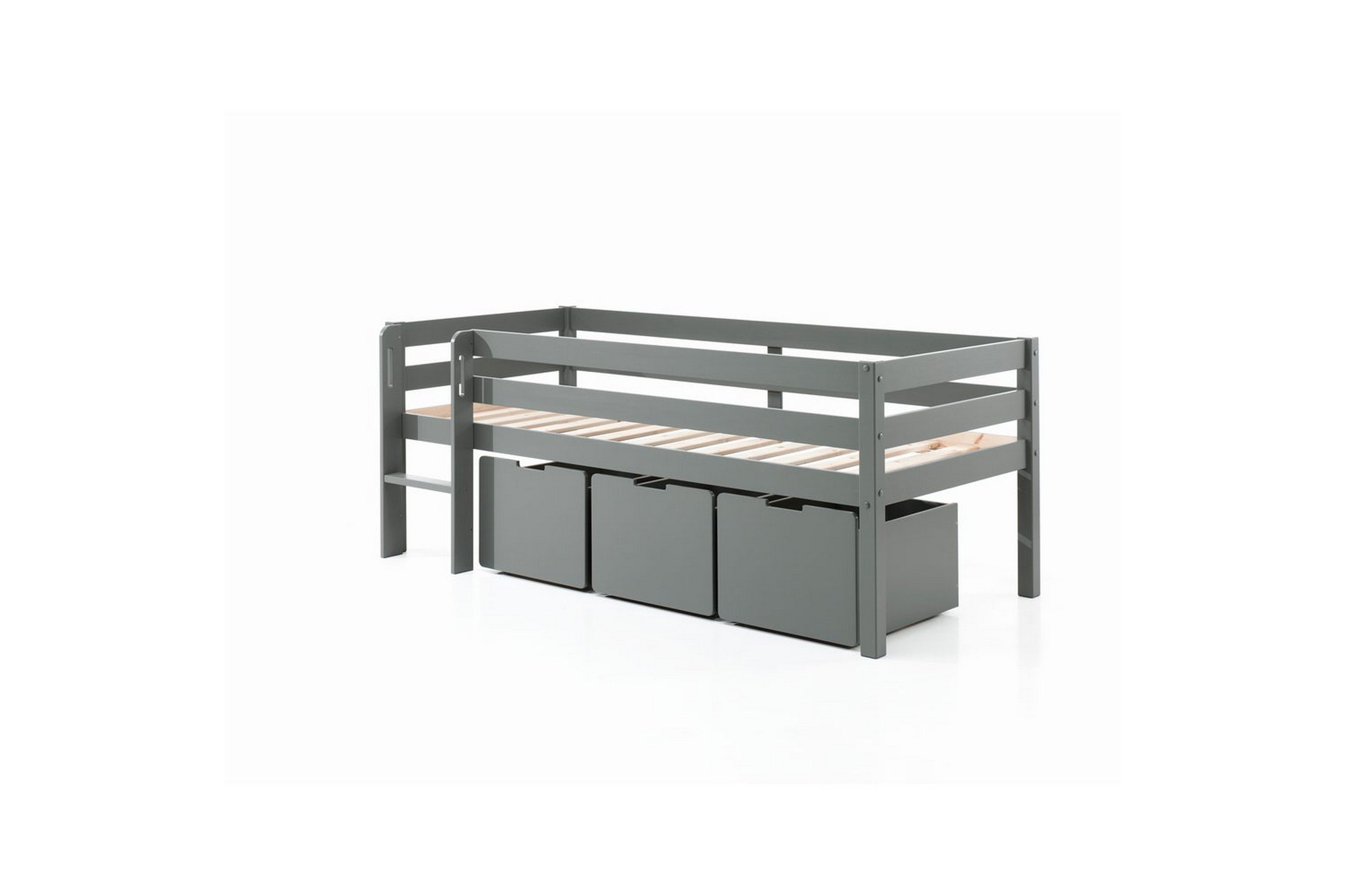 mellanhög säng med stege och lådor pino grå, set om 3, utan hänghylla - grå, set om 3, utan hänghylla