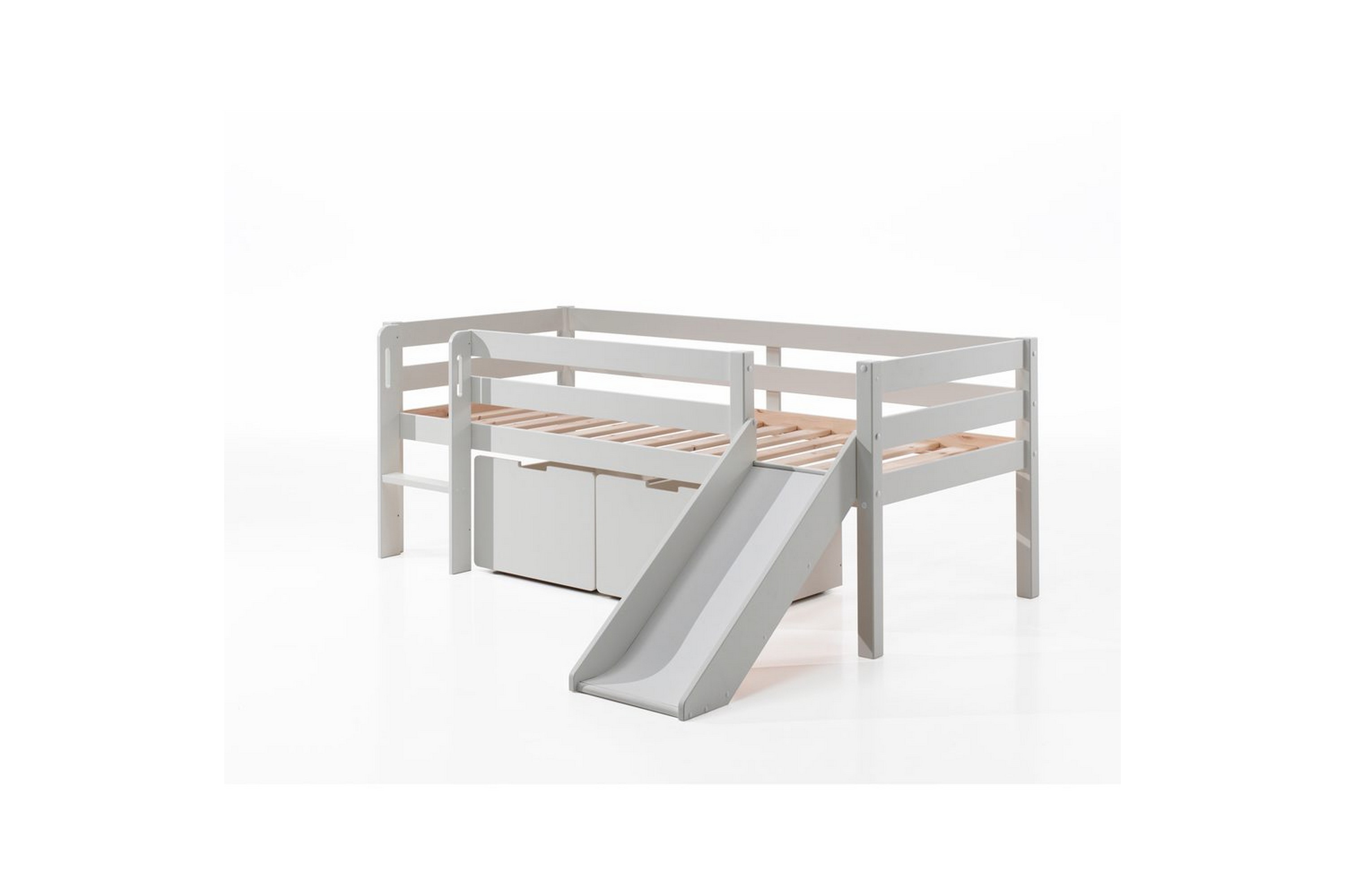 mellanhög säng med stege och lådor pino vit, set om 2, utan hänghylla - vit, set om 2, utan hänghylla