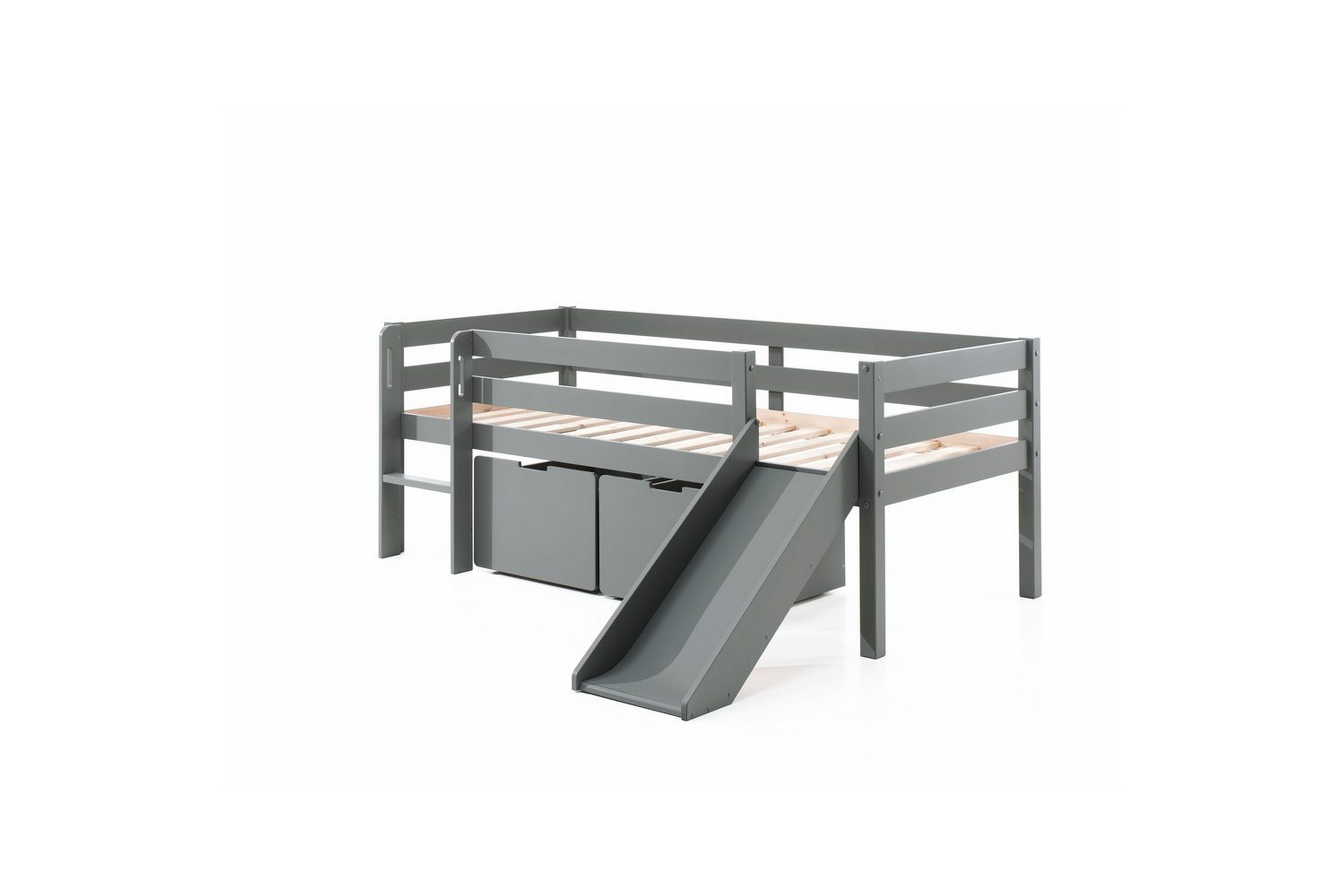 mellanhög säng med stege och lådor pino grå, set om 2, utan hänghylla - grå, set om 2, utan hänghylla