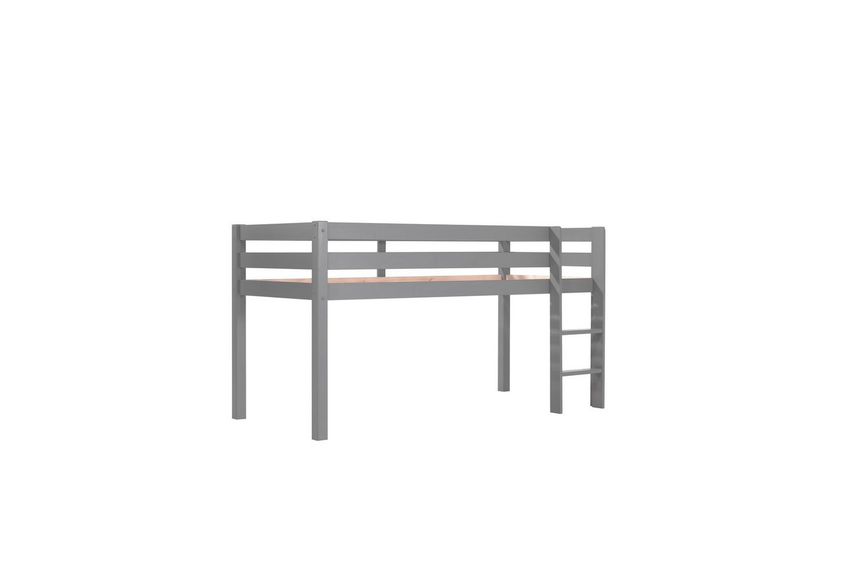 mellanhög säng med stege pino grå, 115 cm - grå, 115 cm