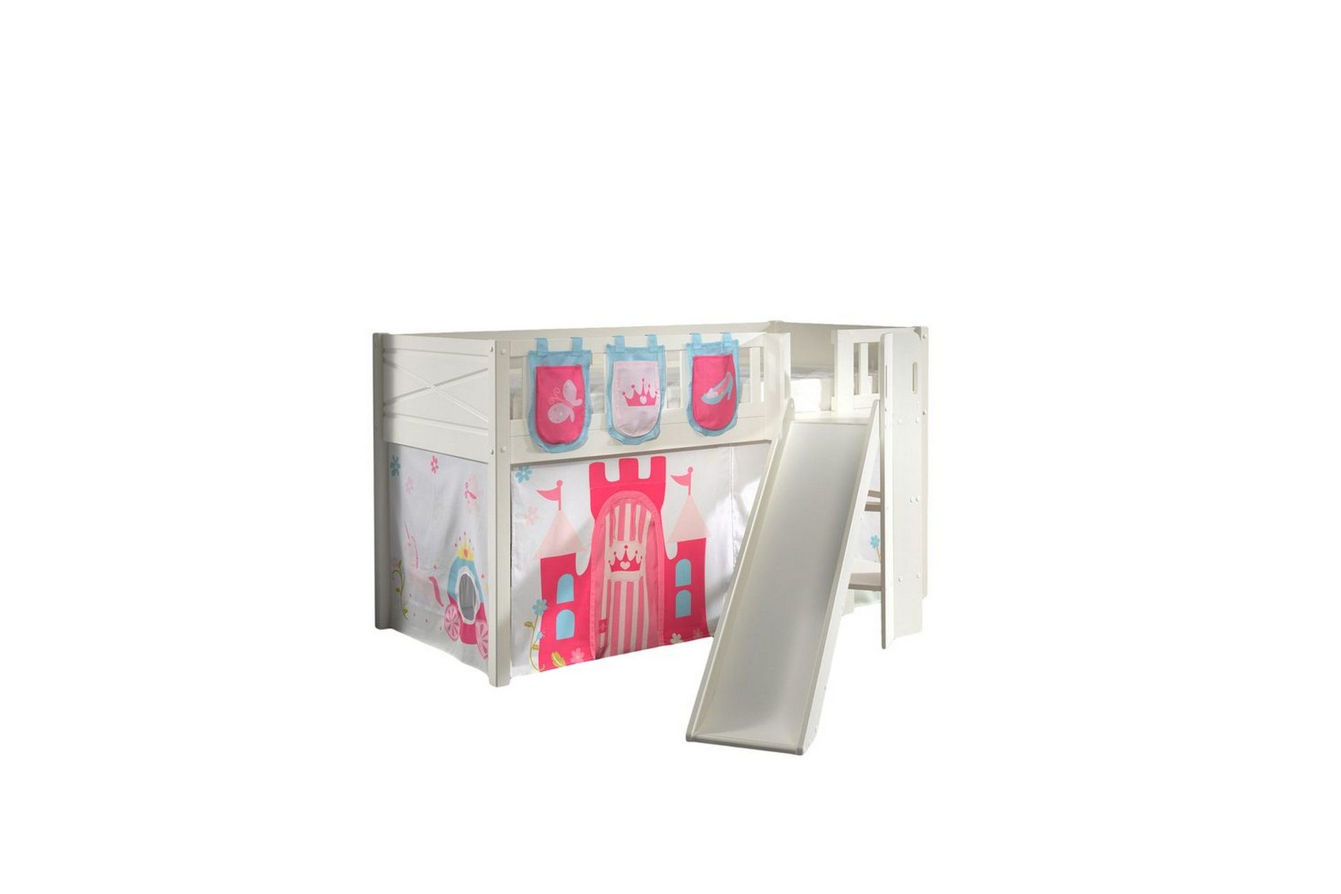 Mellanstegs&auml;ng med rutschkana och matchande textilset (lekgardin och f&ouml;rvaringsfickor) Scott Prinsessa - Prinsessa