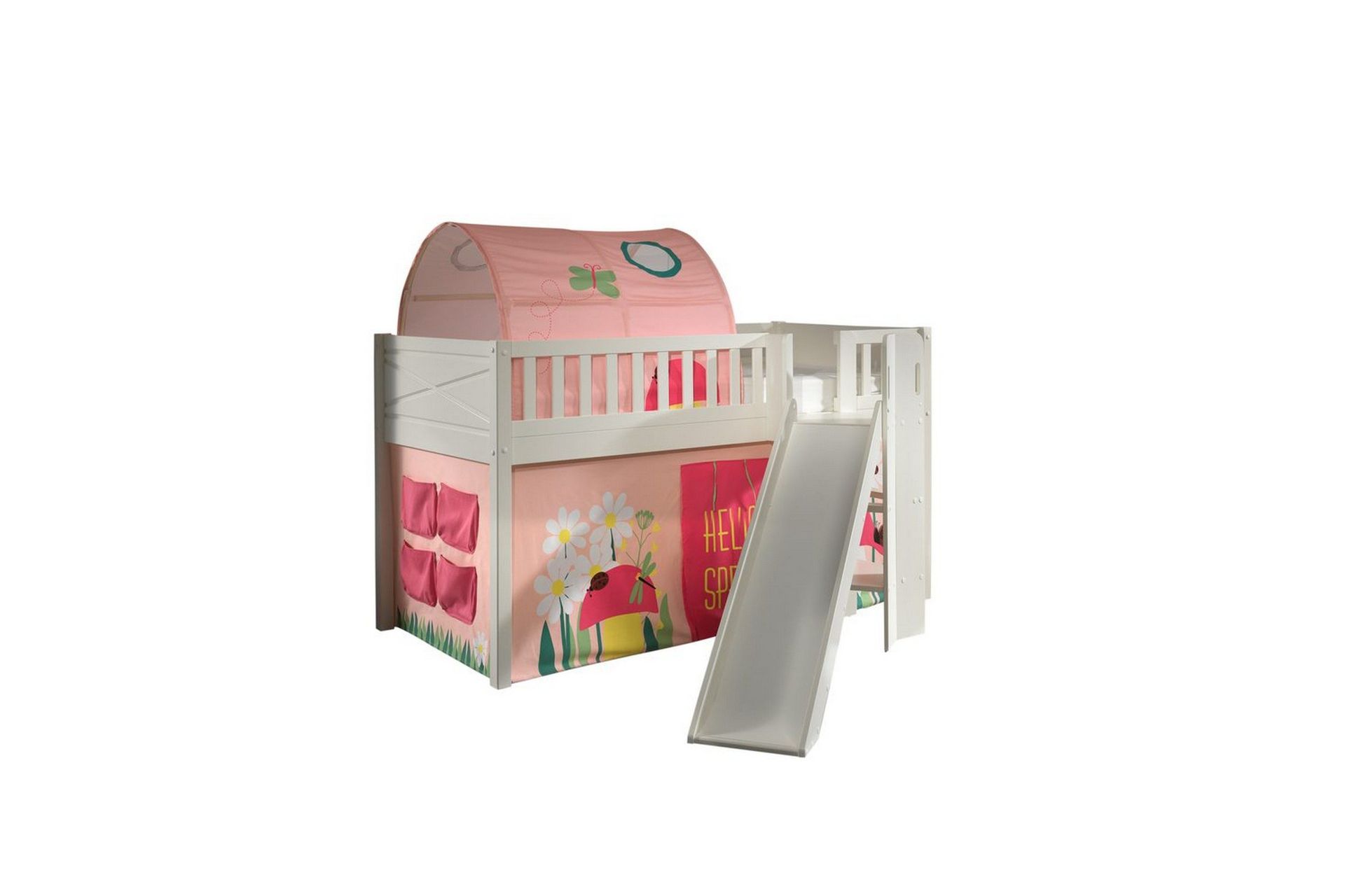 mellanstegsäng med rutschkana och matchande textilset (lekgardin och tunnel) scott vår - vår
