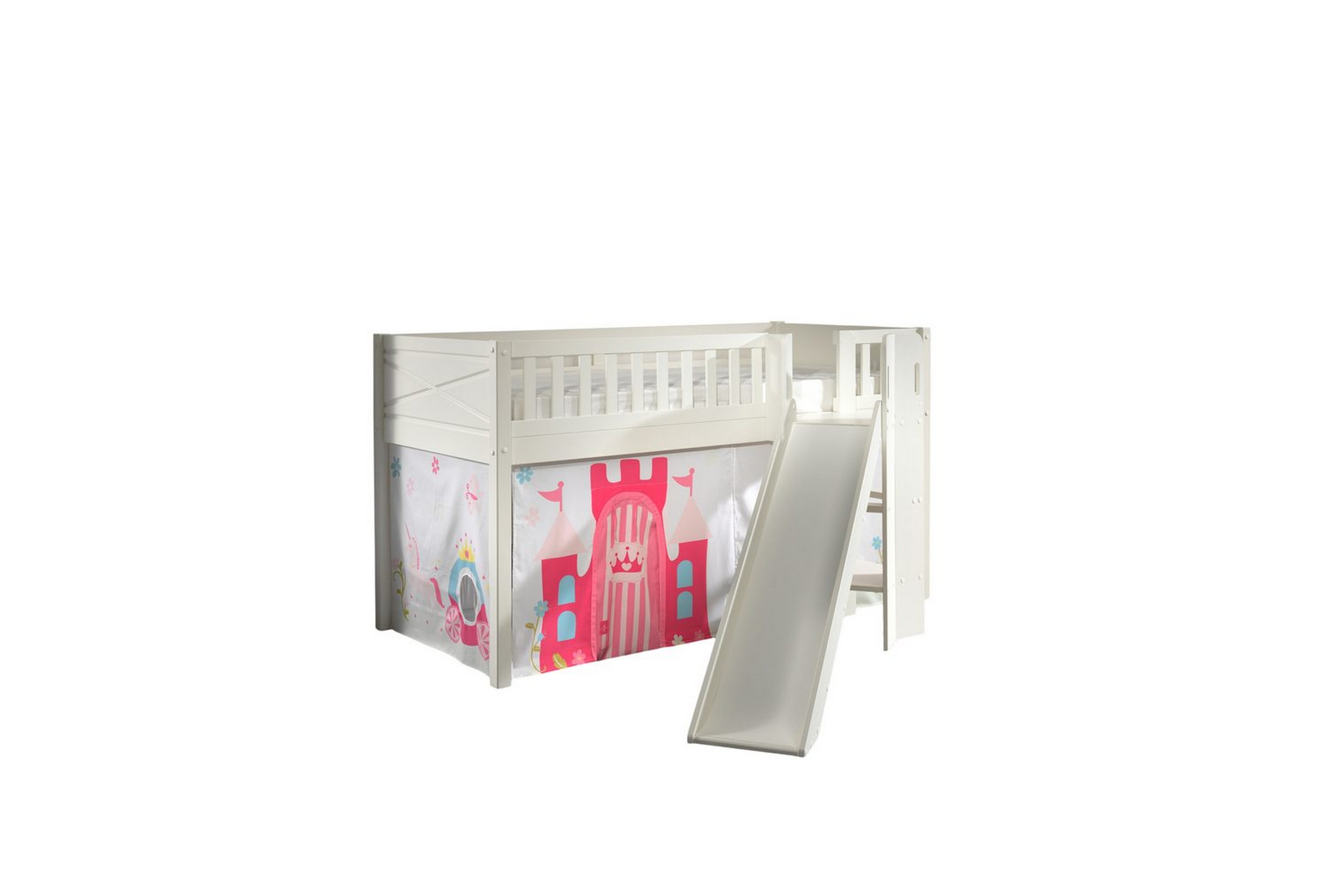 mellanstegsäng med rutschkana och matchande textilset (lekgardin) scott prinsessa - prinsessa