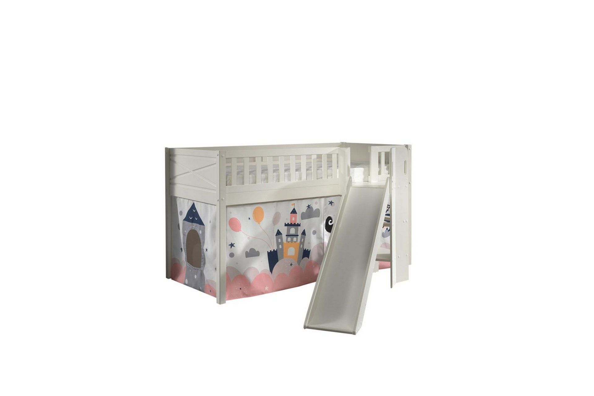 mellanstegsäng med rutschkana och matchande textilset (lekgardin) scott prinsessa sophie - prinsessa sophie