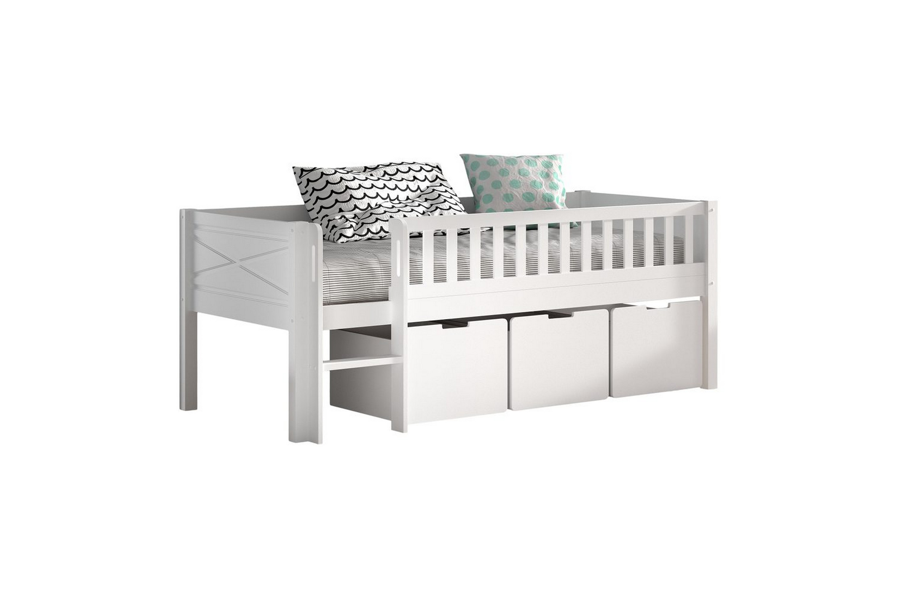 mellanstegsäng med stege och ett set med 3 lådor scott -