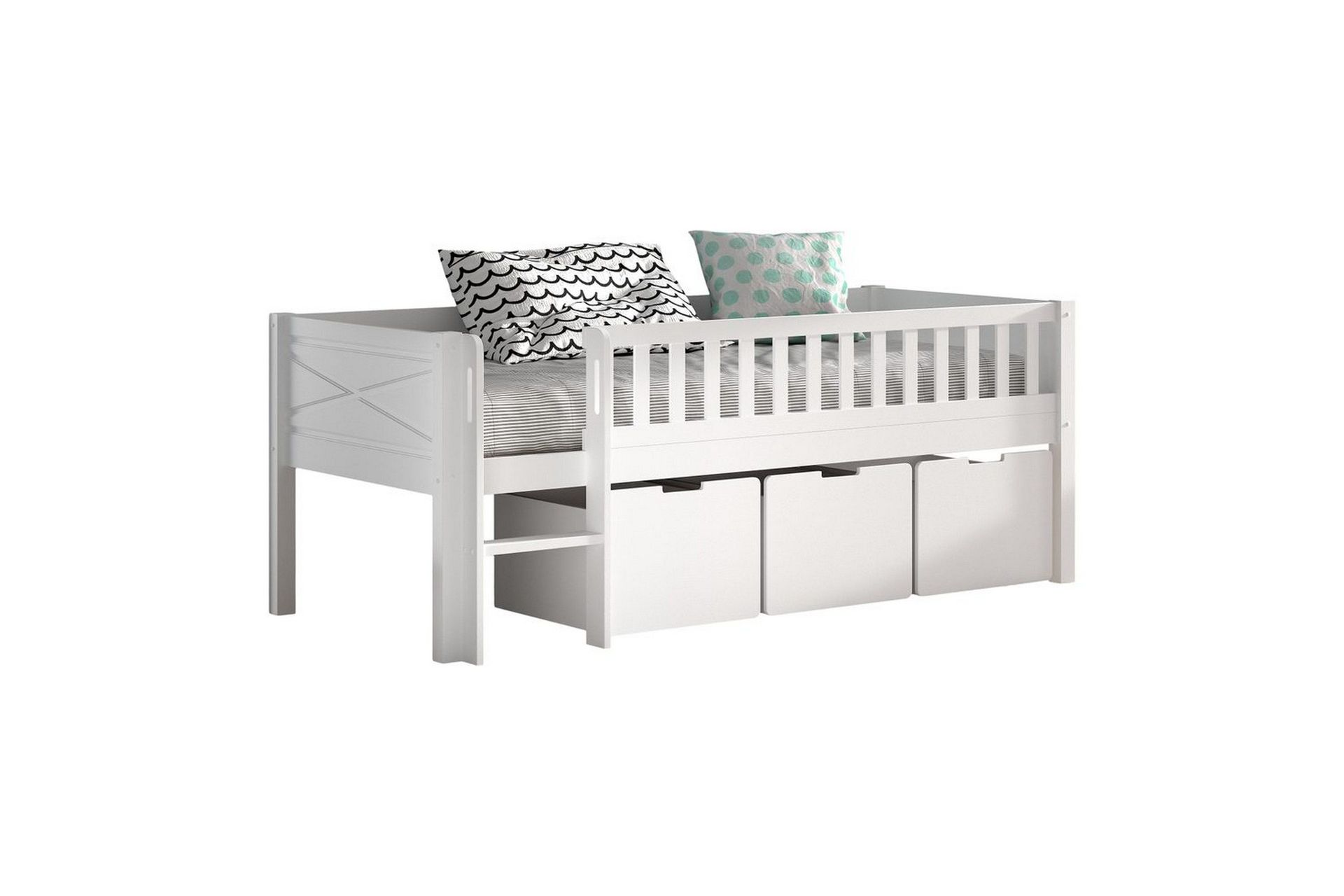 mellanstegsäng med stege och ett set med 3 lådor scott -