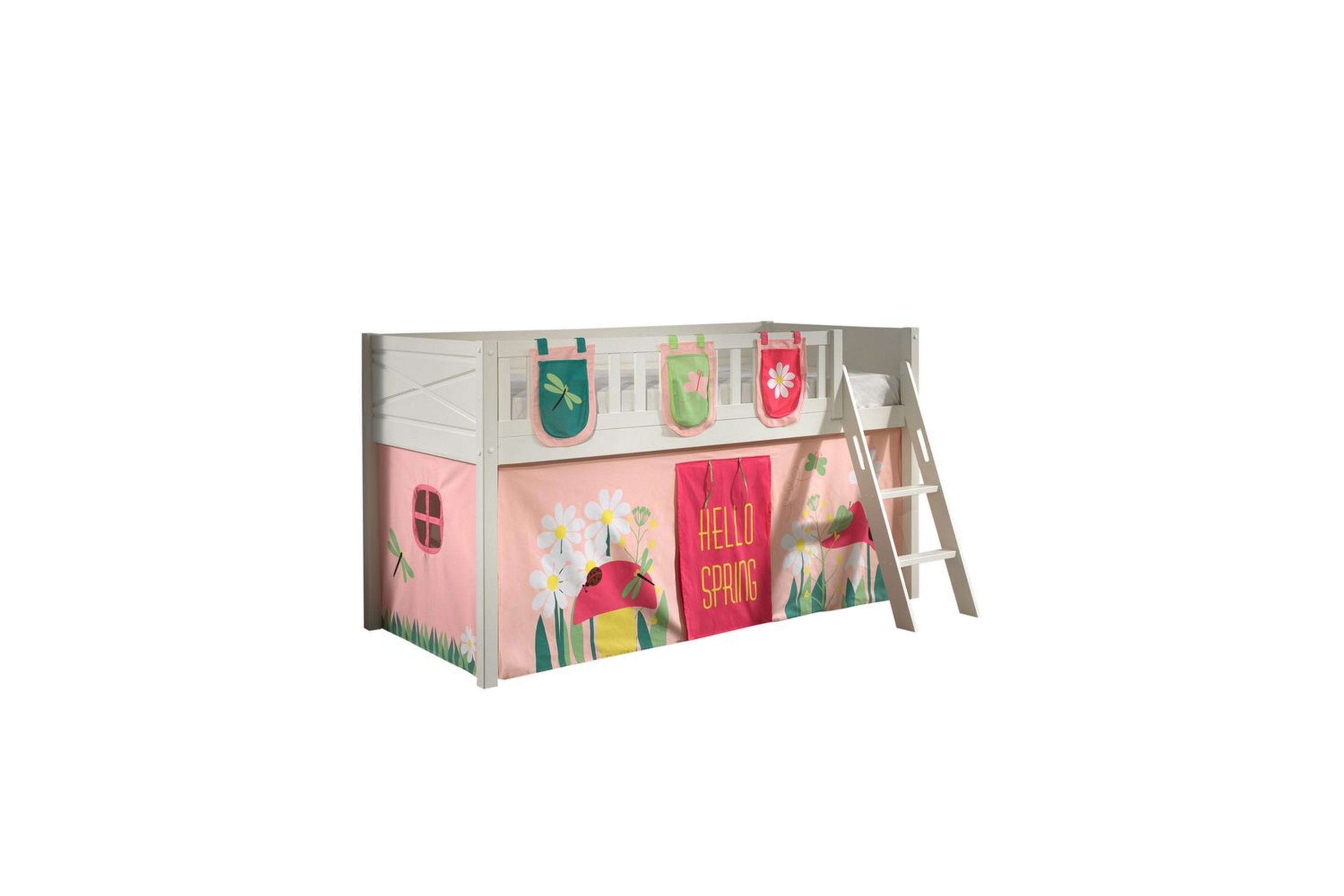 mellanstegsäng med stege och matchande textilset (lekgardin och förvaringsfickor) scott vår - vår