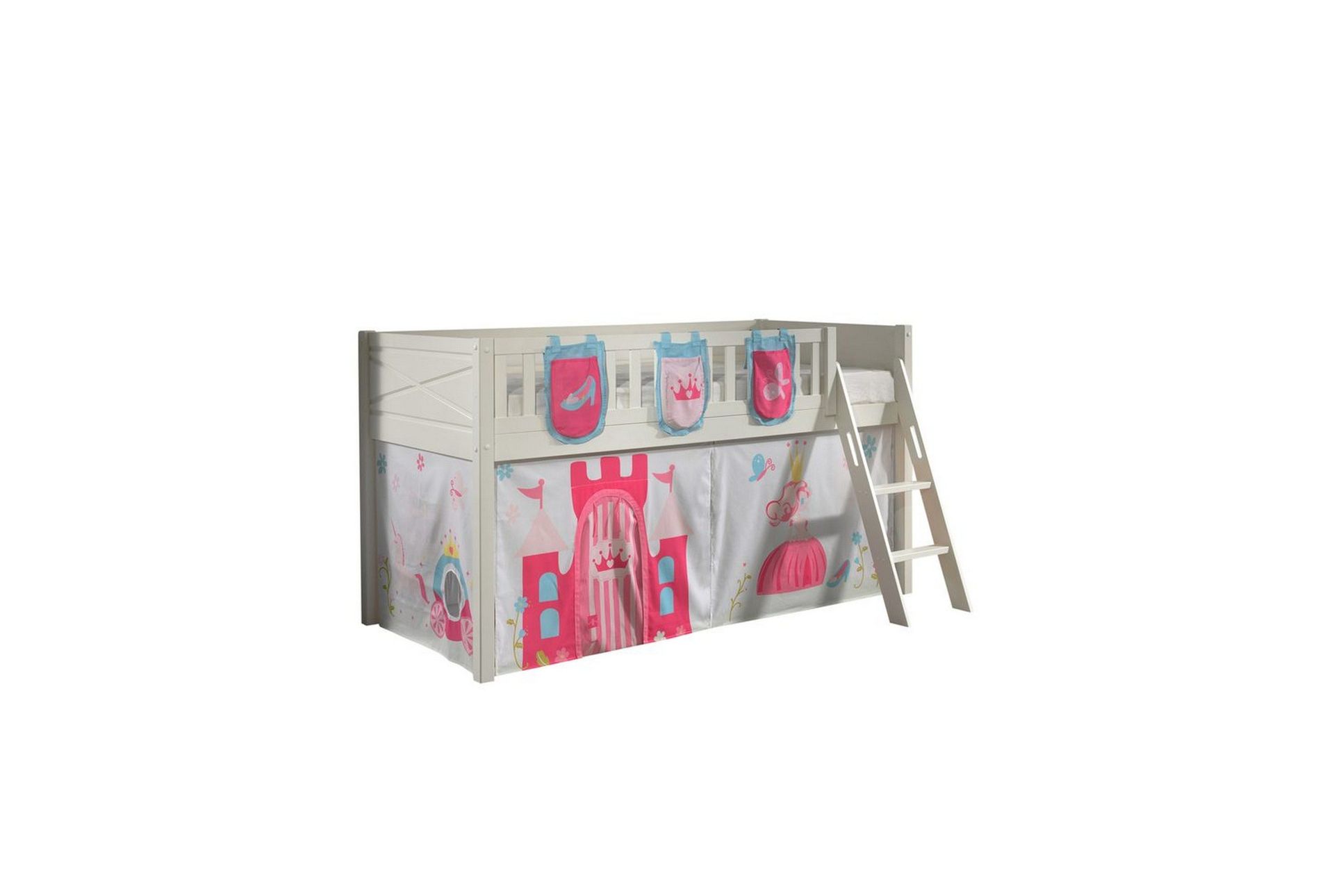 mellanstegsäng med stege och matchande textilset (lekgardin och förvaringsfickor) scott prinsessa - prinsessa