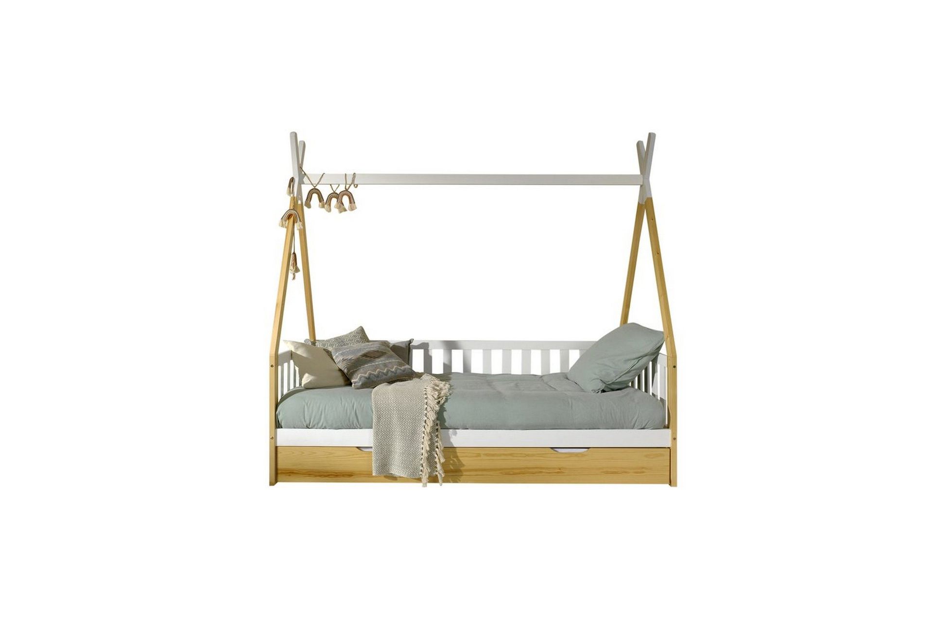 S&auml;ng med L&aring;da Tipi Natur, Med staket - Natur, Med staket