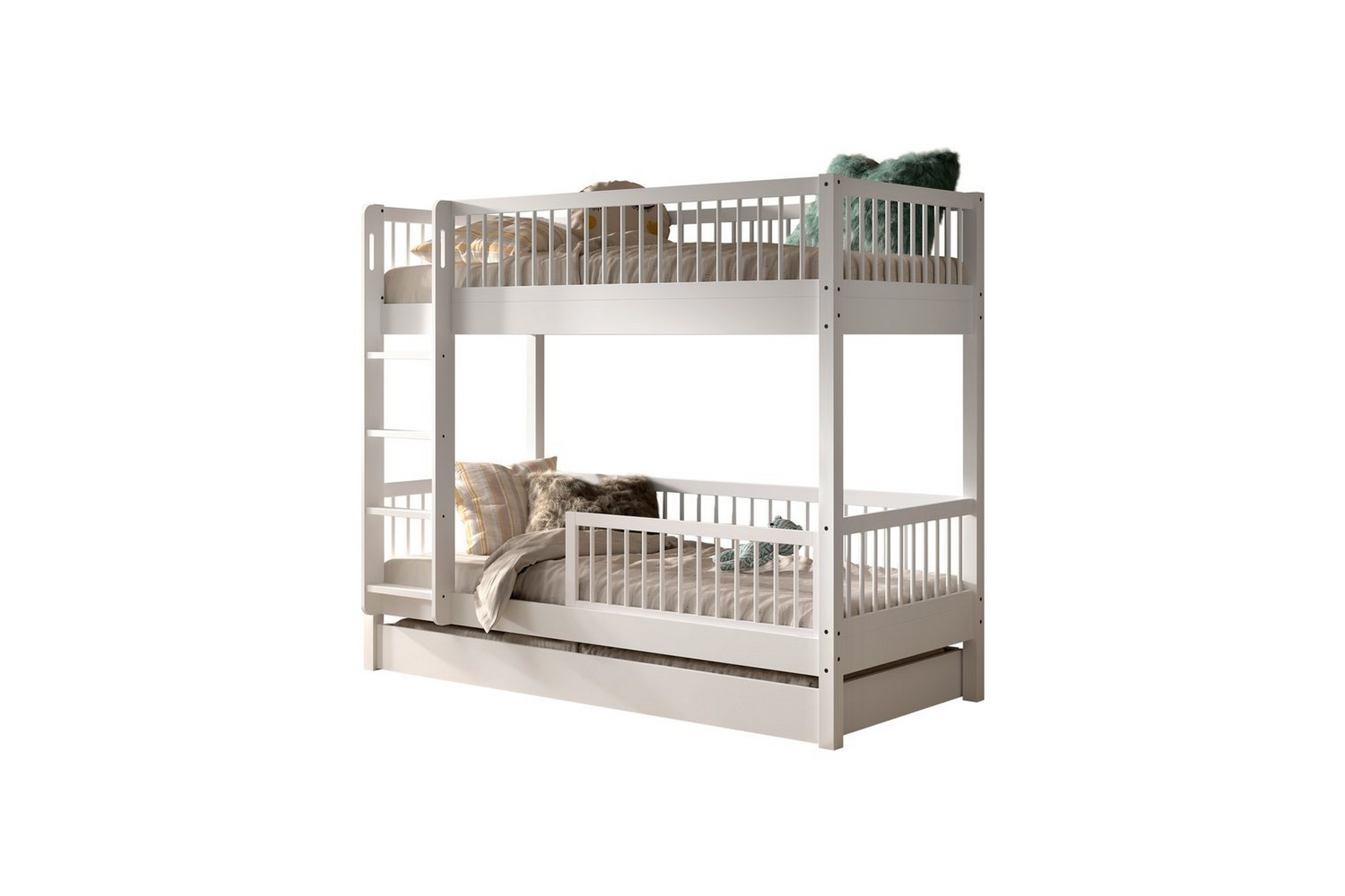 våningssäng med låda och säkerhetsräcke forrest bok - bok