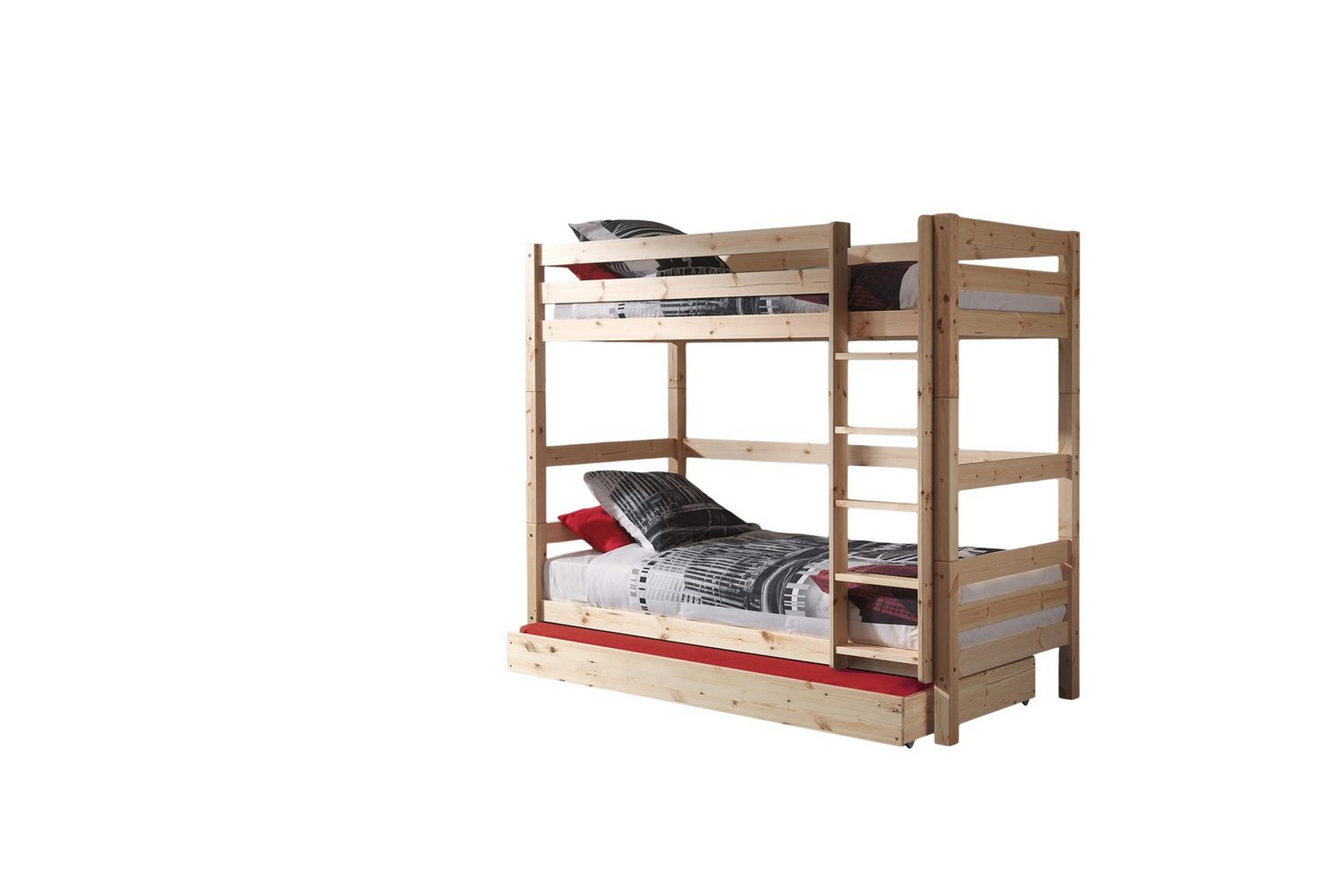 våningssäng med undersäng pino naturlig, 180 cm - naturlig, 180 cm