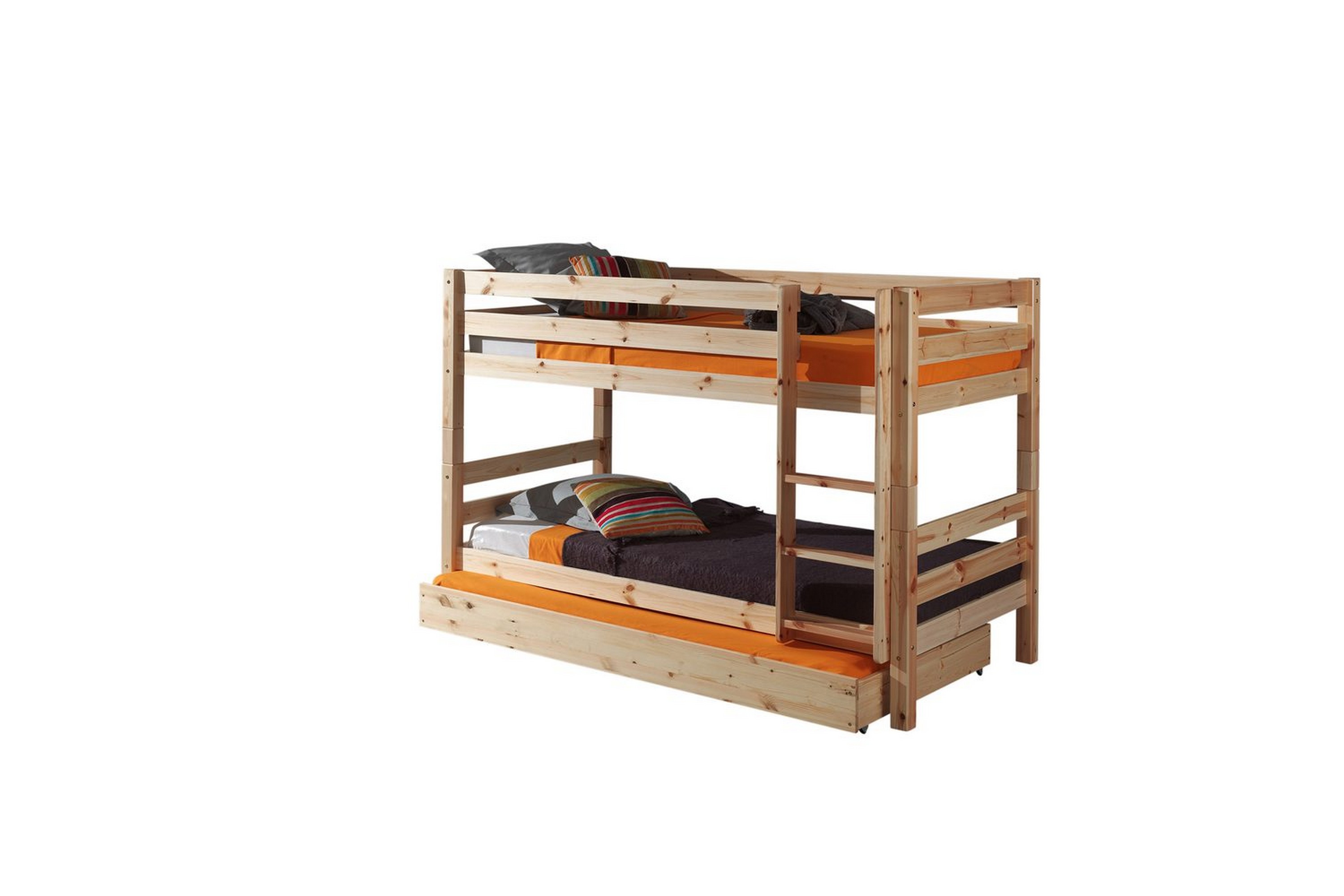 våningssäng med undersäng pino naturlig, 140 cm - naturlig, 140 cm