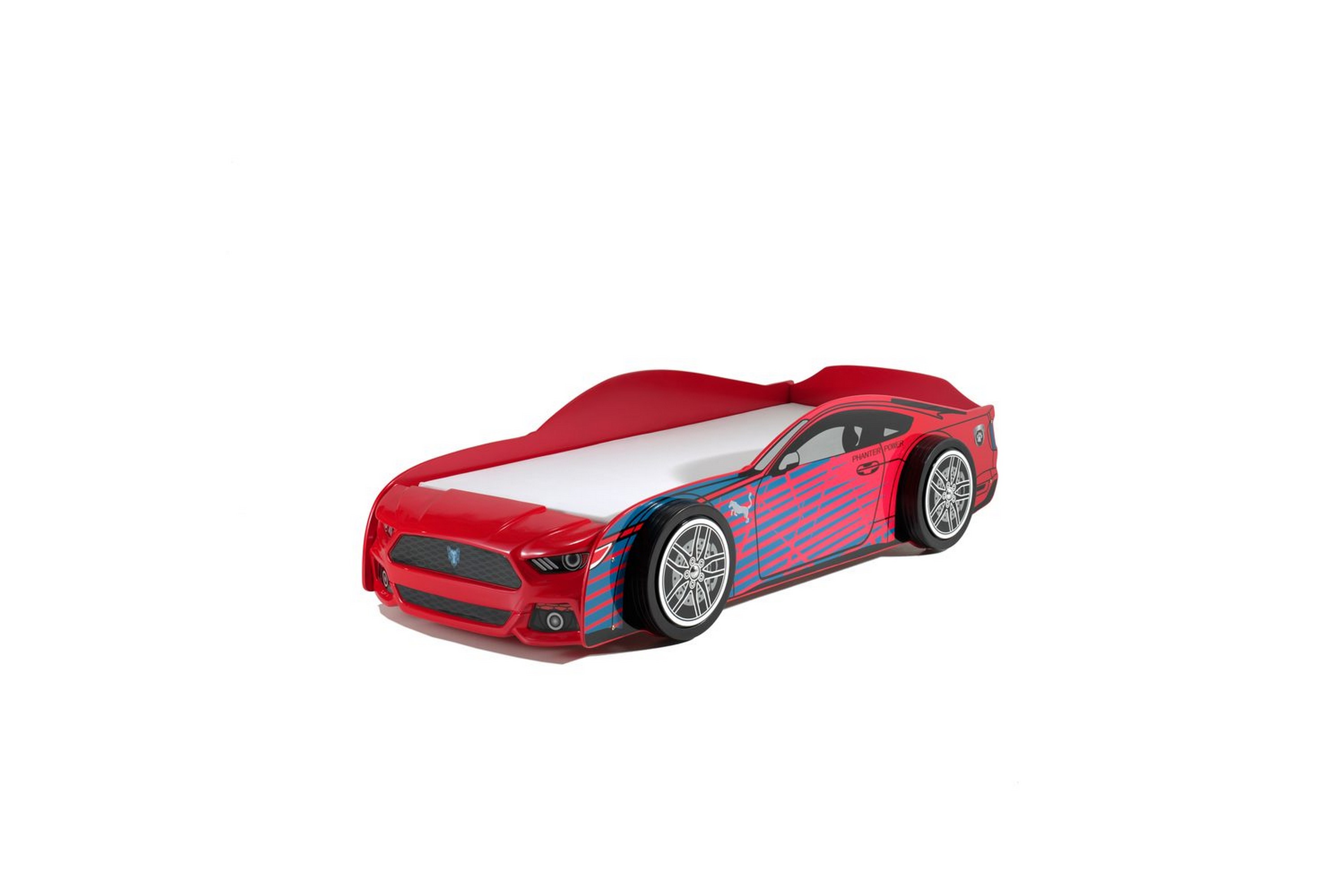 säng bil panther röd 90x200 cm med madrass - med madrass