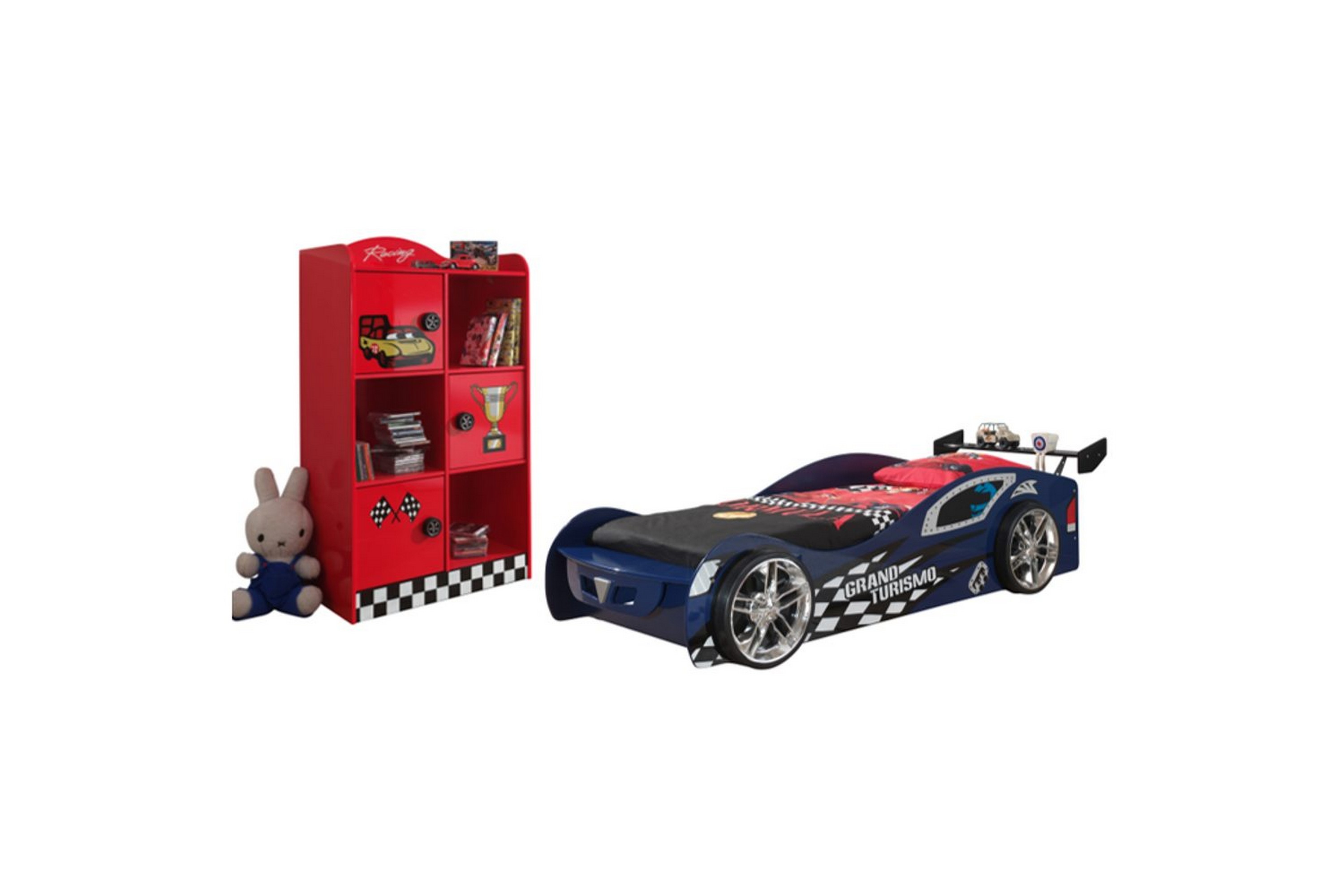 säng med bokhylla grand turismo blå -