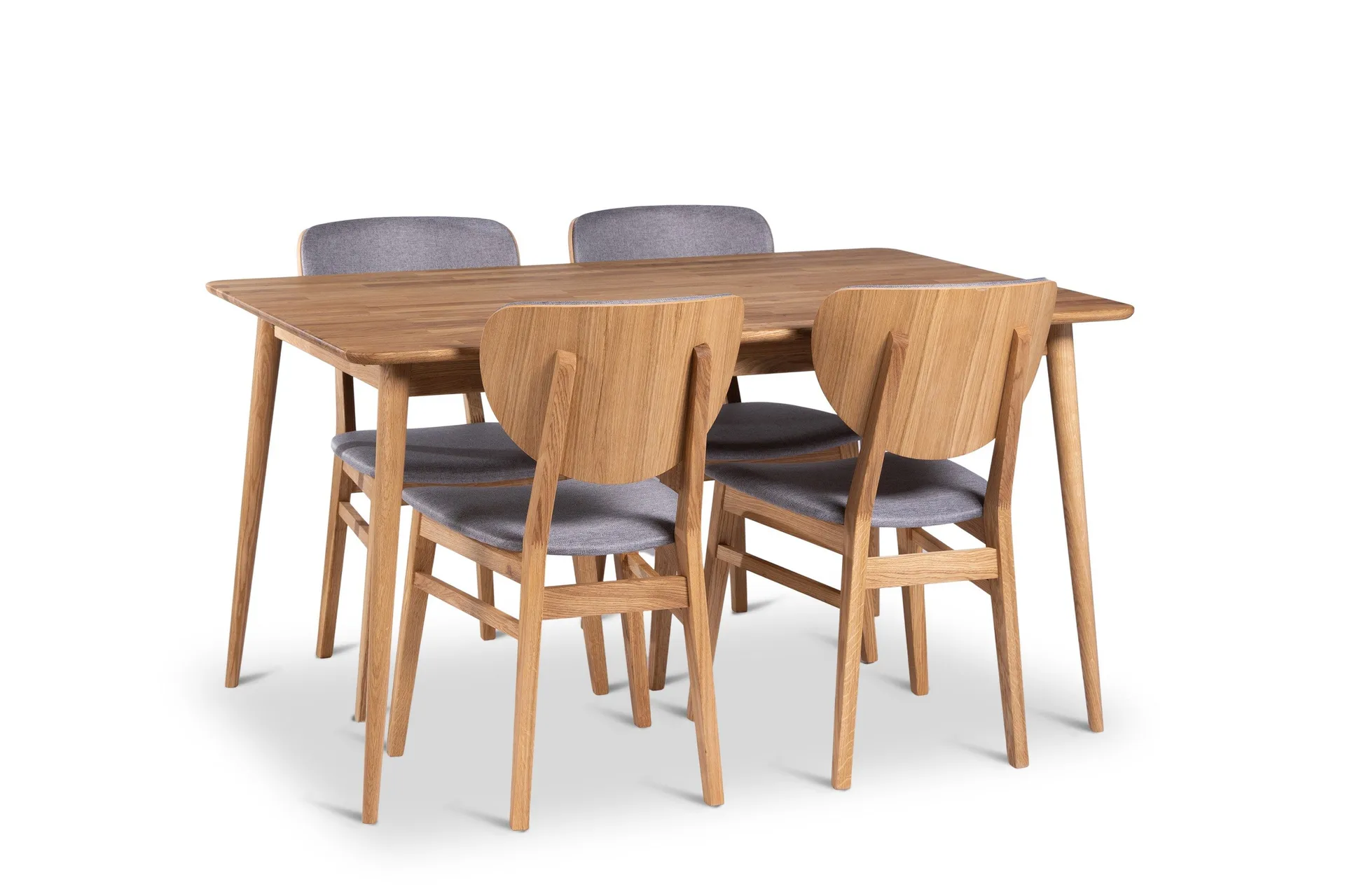 Alborg Matgrupp 140 cm med 4 Borgholm Stolar i massivt tr&auml; - Natur/Ljusbrun