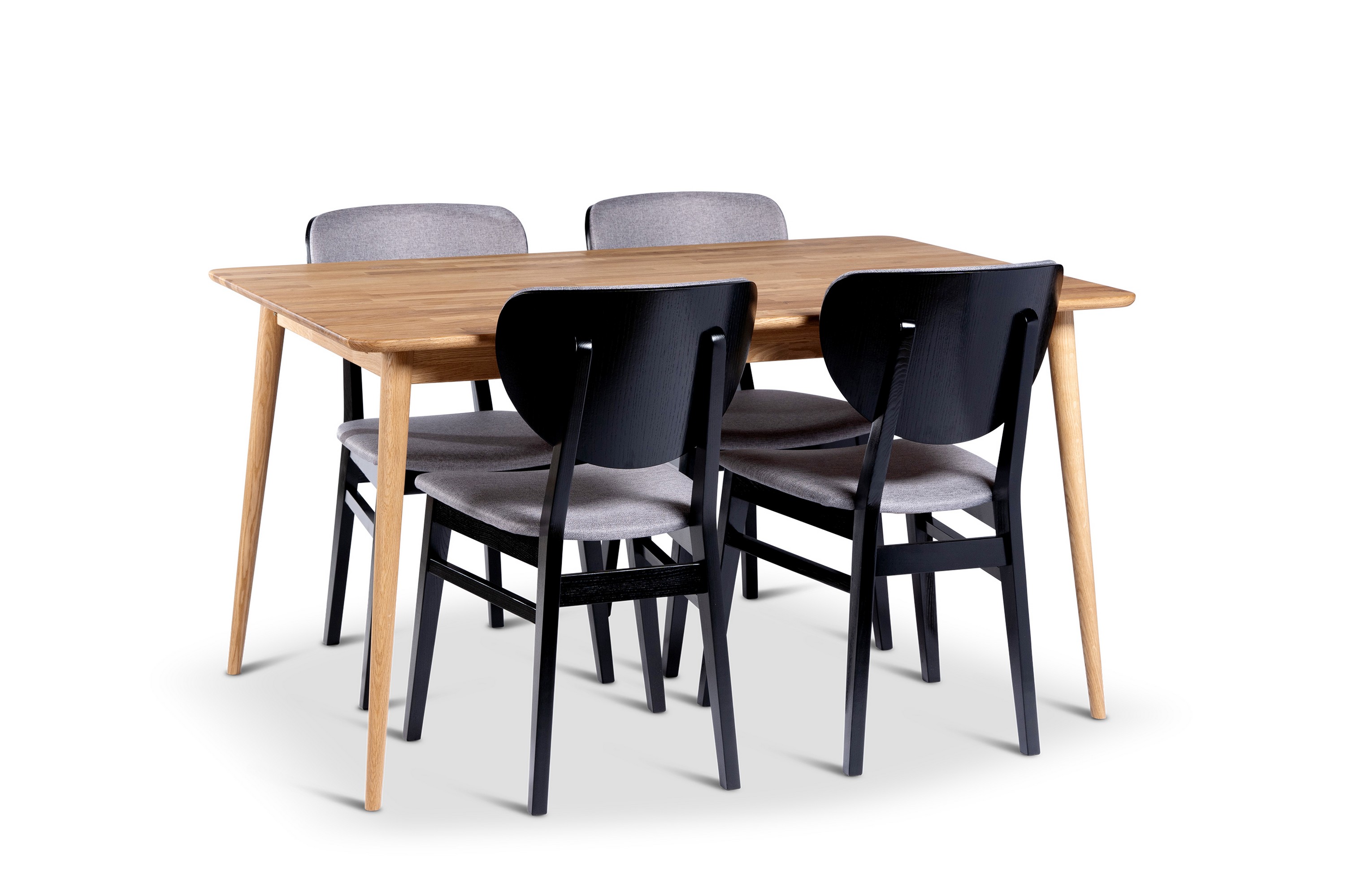 alborg matgrupp 140 cm med 4 borgholm stolar i massivt trä - natur/svart/brun