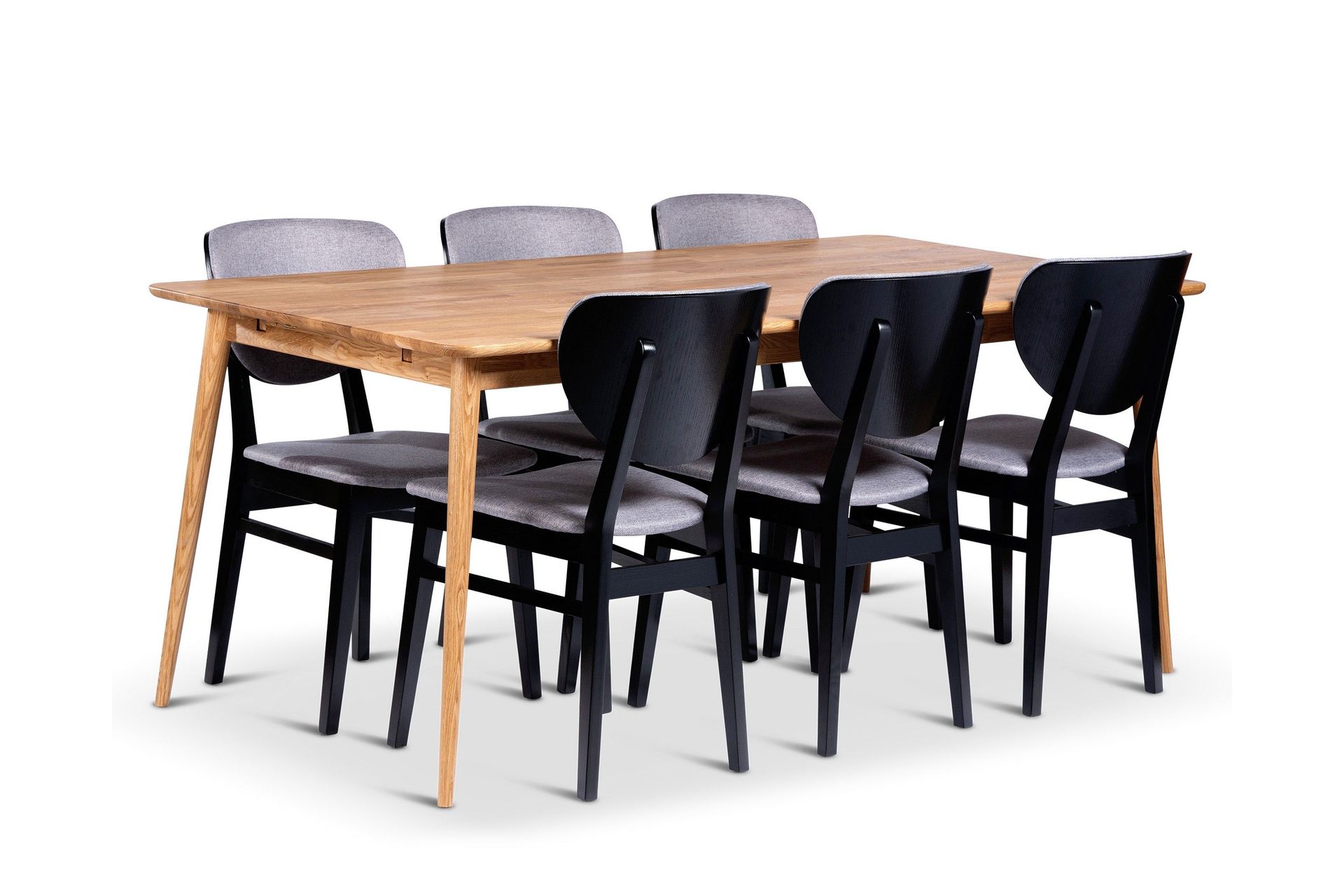 Alborg Matgrupp 180 cm med 6 Borgholm Stolar i massivt tr&auml; - Brun/Svart/Natur