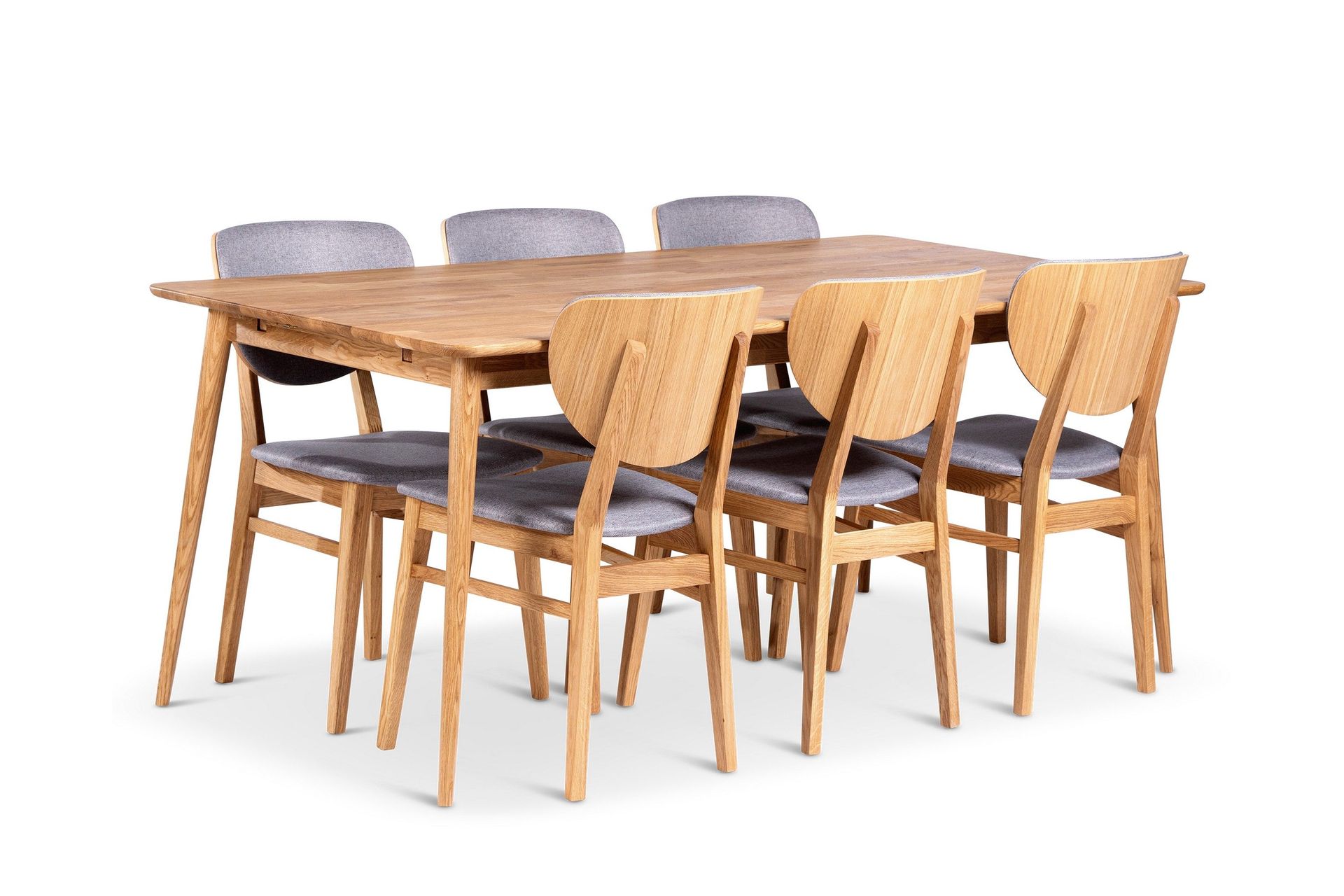 Alborg Matgrupp 180 cm med 6 Borgholm Stolar i massivt tr&auml; - Ljusbrun/Natur
