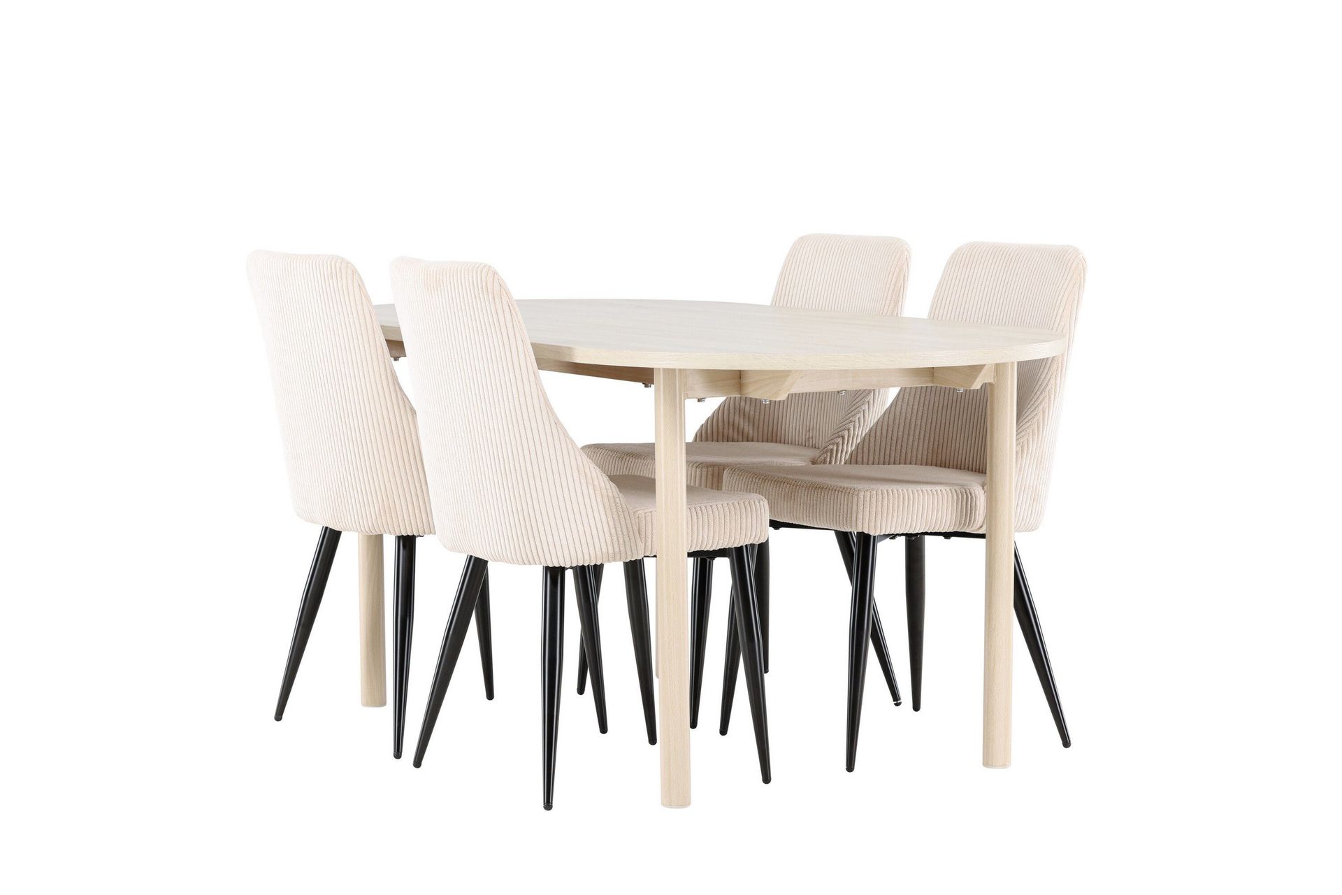 Andy Matgrupp 180 cm Oval med 4 Leone stolar - Whitewash/Beige