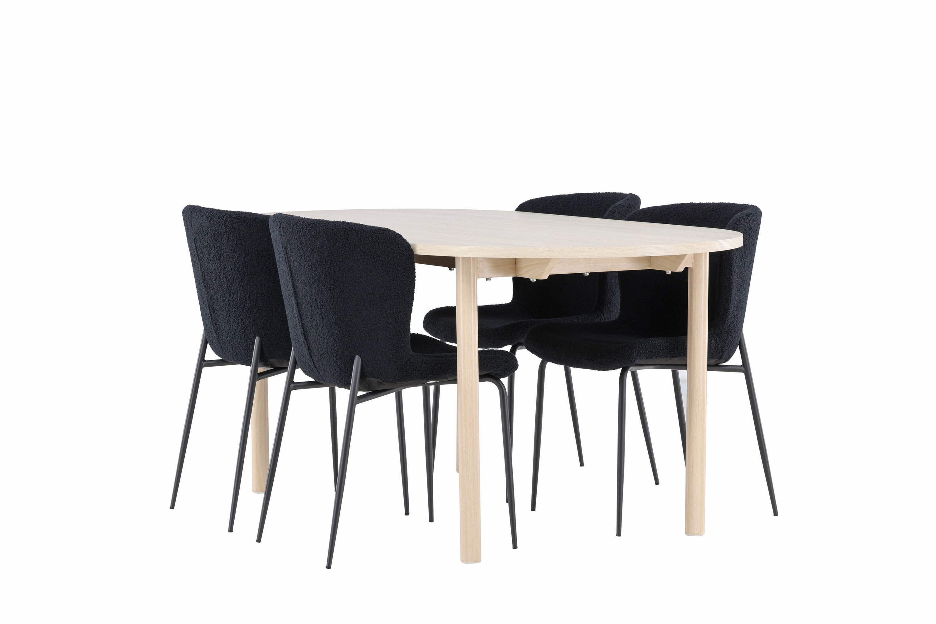Andy Matgrupp 180 cm Oval med 4 Modesto stolar Whitewash/Svart