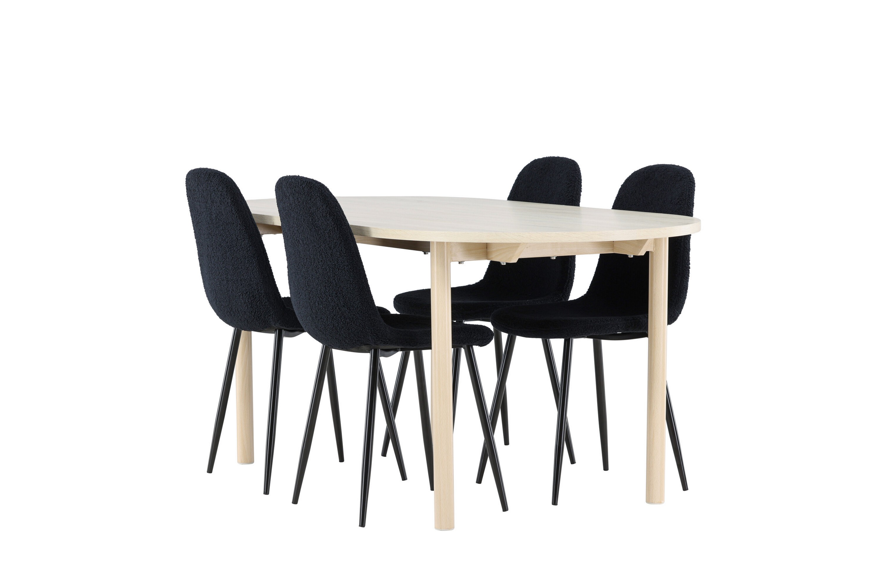 Andy Matgrupp 180 cm Oval med 4 Polar stolar Whitewash/Svart
