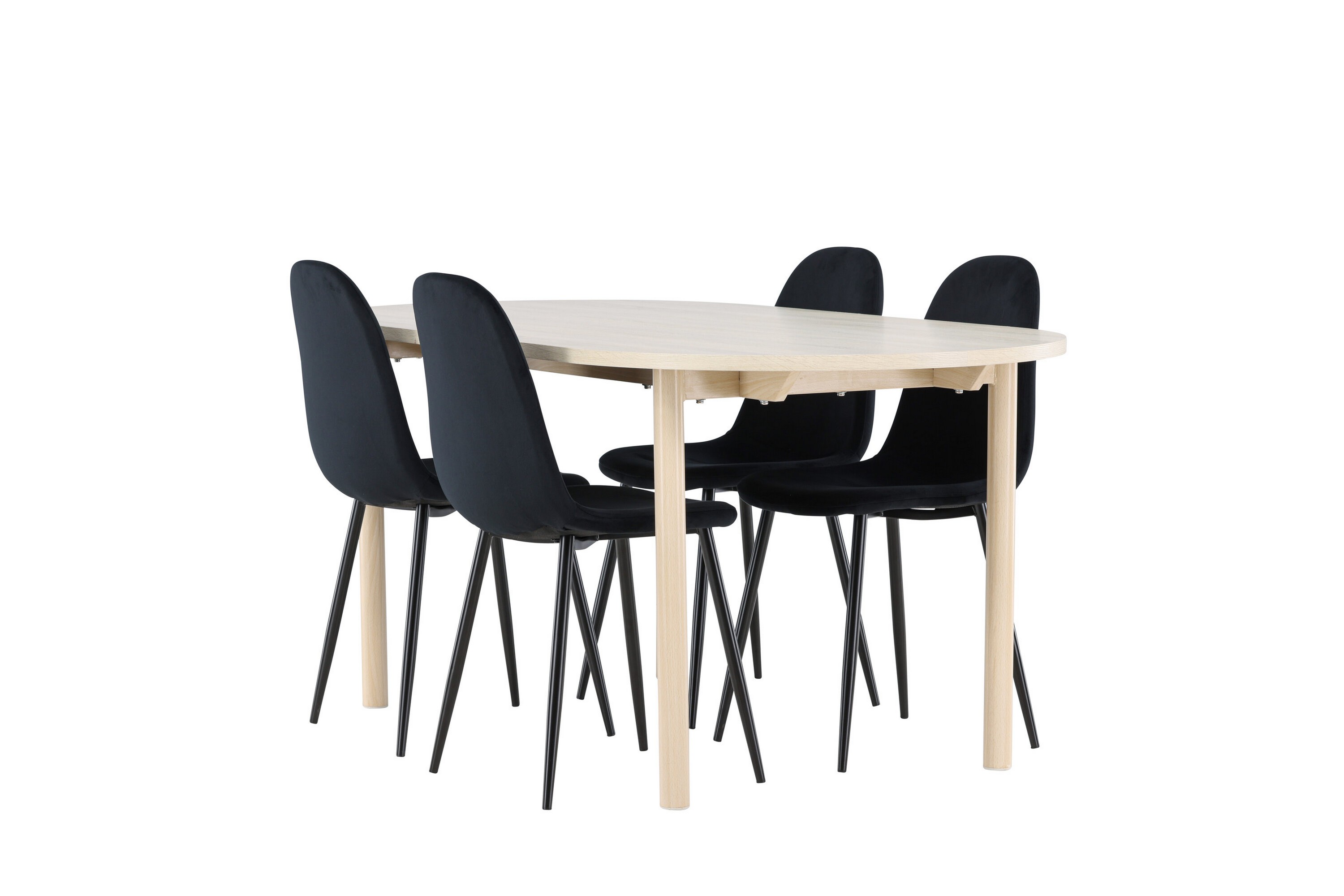 andy matgrupp 180 cm oval med 4 polar stolar - whitewash/svart