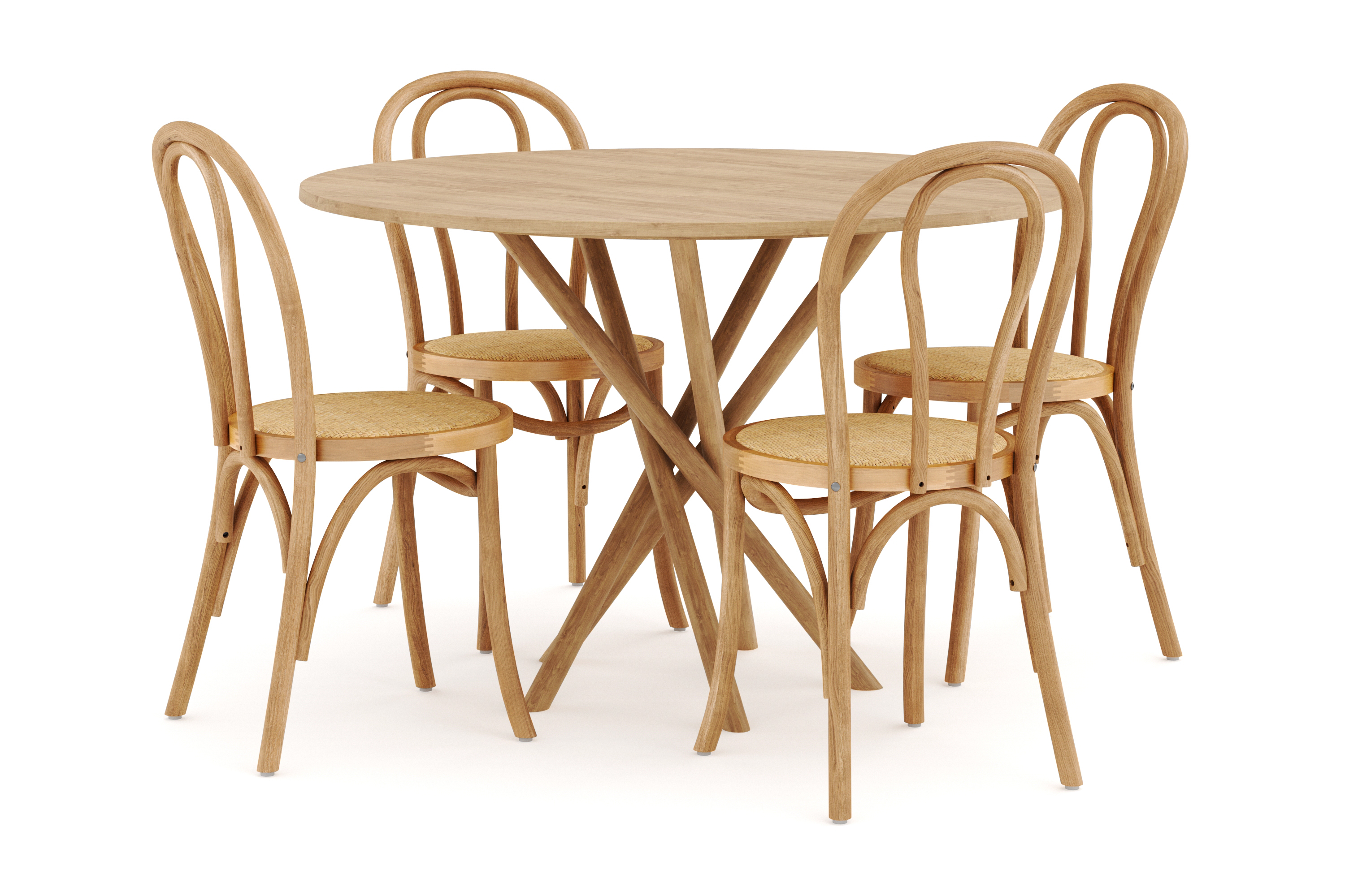 Aryn Matgrupp 120 cm Rund med 4 Hembrug Matstol Natur