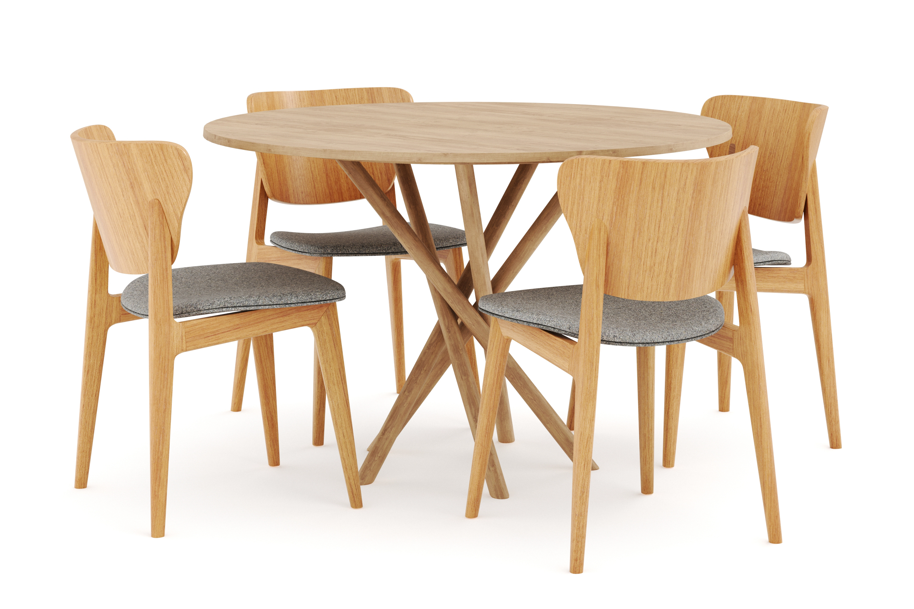 Aryn Matgrupp 120 cm Rund med 4 Skagana Matstol Massiv Ek Natur