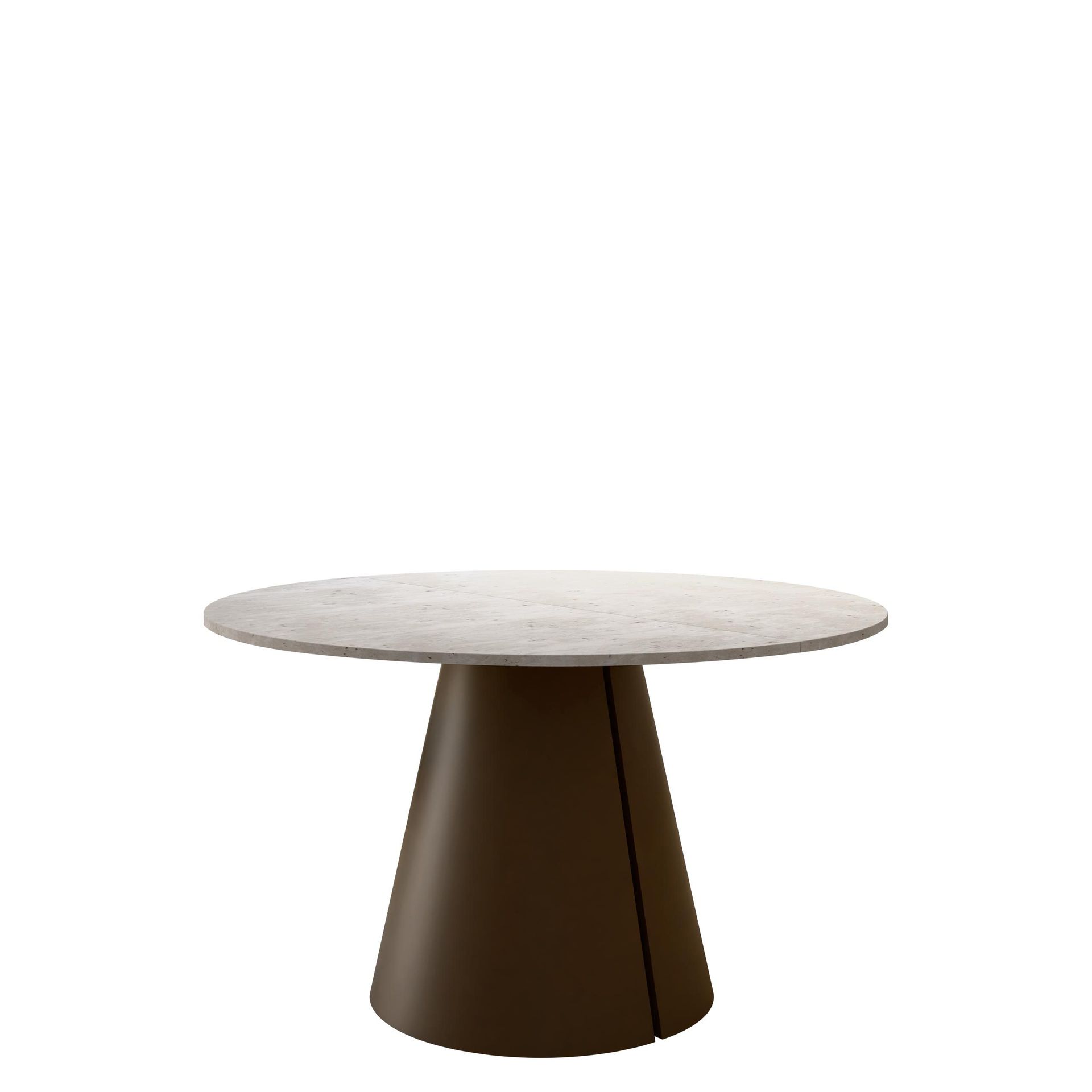 Aurion Matbord Rund F&ouml;rl&auml;ngningsbart 100-176 cm - Beige travertin/Koppar