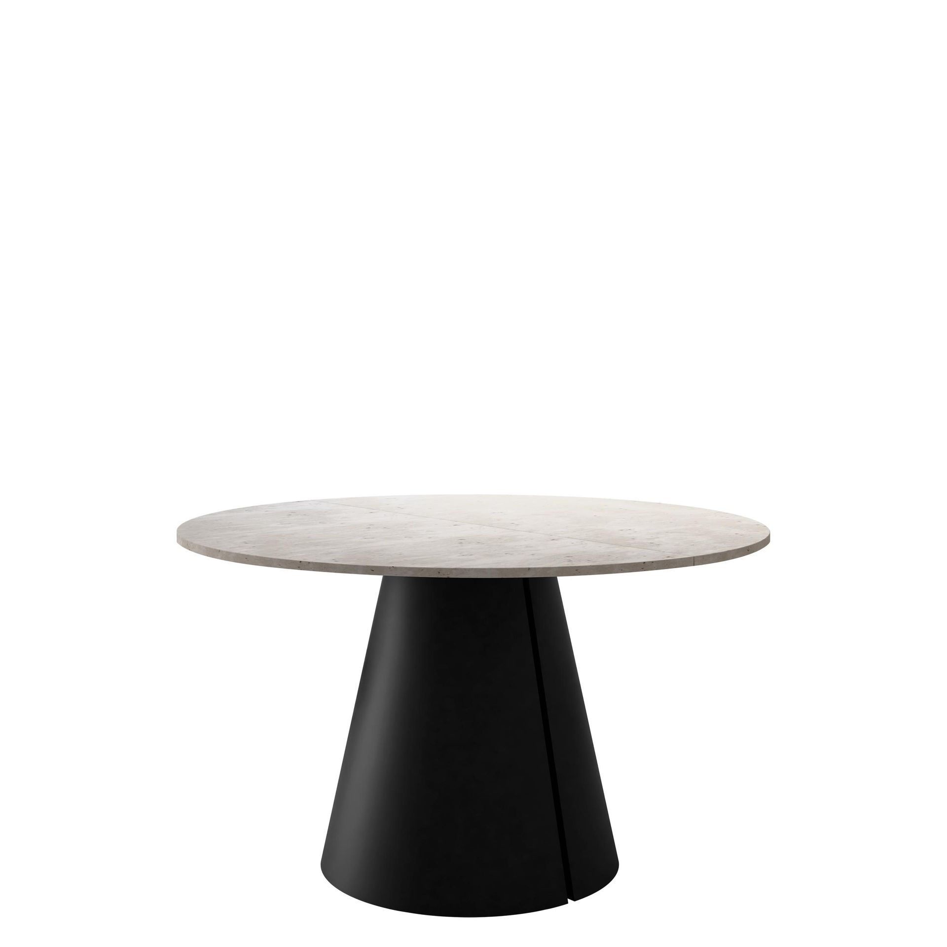 Aurion Matbord Rund Förlängningsbart 120-196 cm - beige travertin och mattsvart