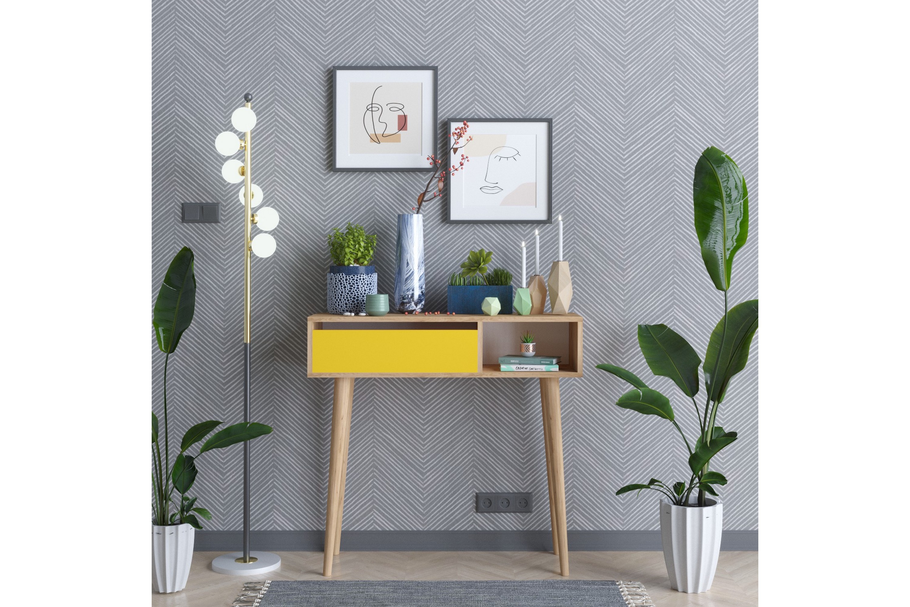 Sidobord 100 cm Guld/Natur/Gul