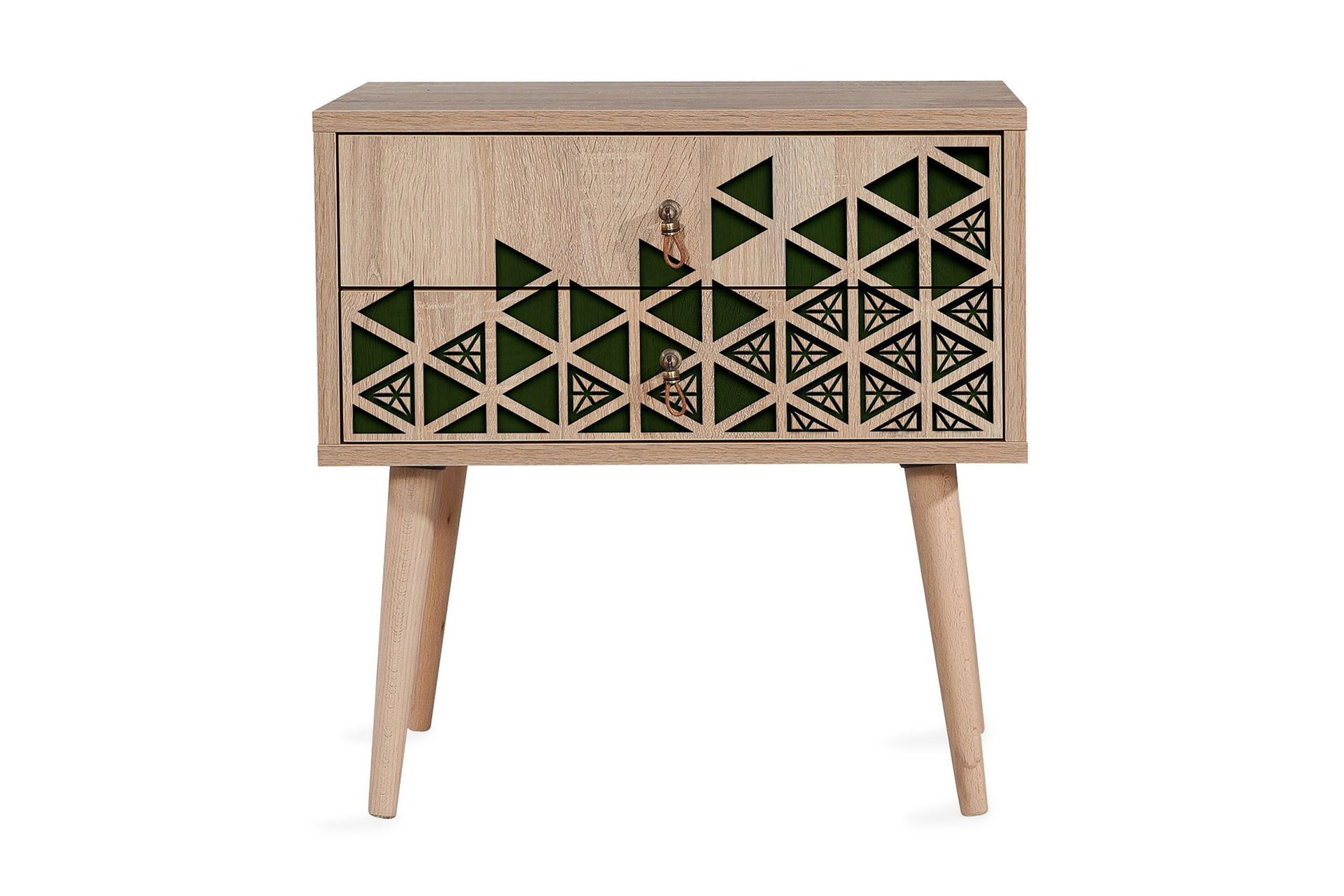 Brokind Sängbord 60 cm med Förvaring 2 Lådor Trianglar - Natur/Grön