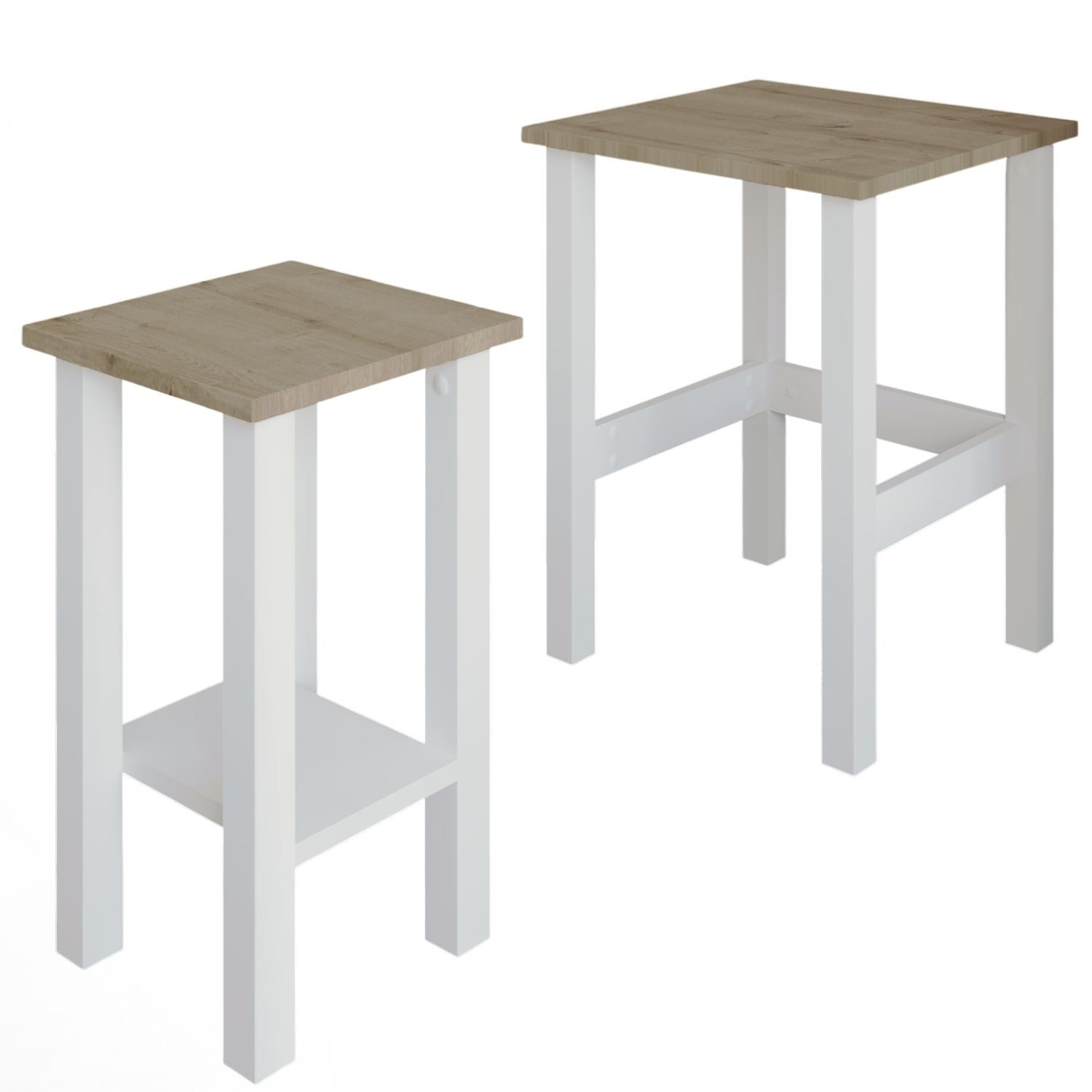 Ginallie Sidobord set 45x60 cm - Vit och Sapphire Oak