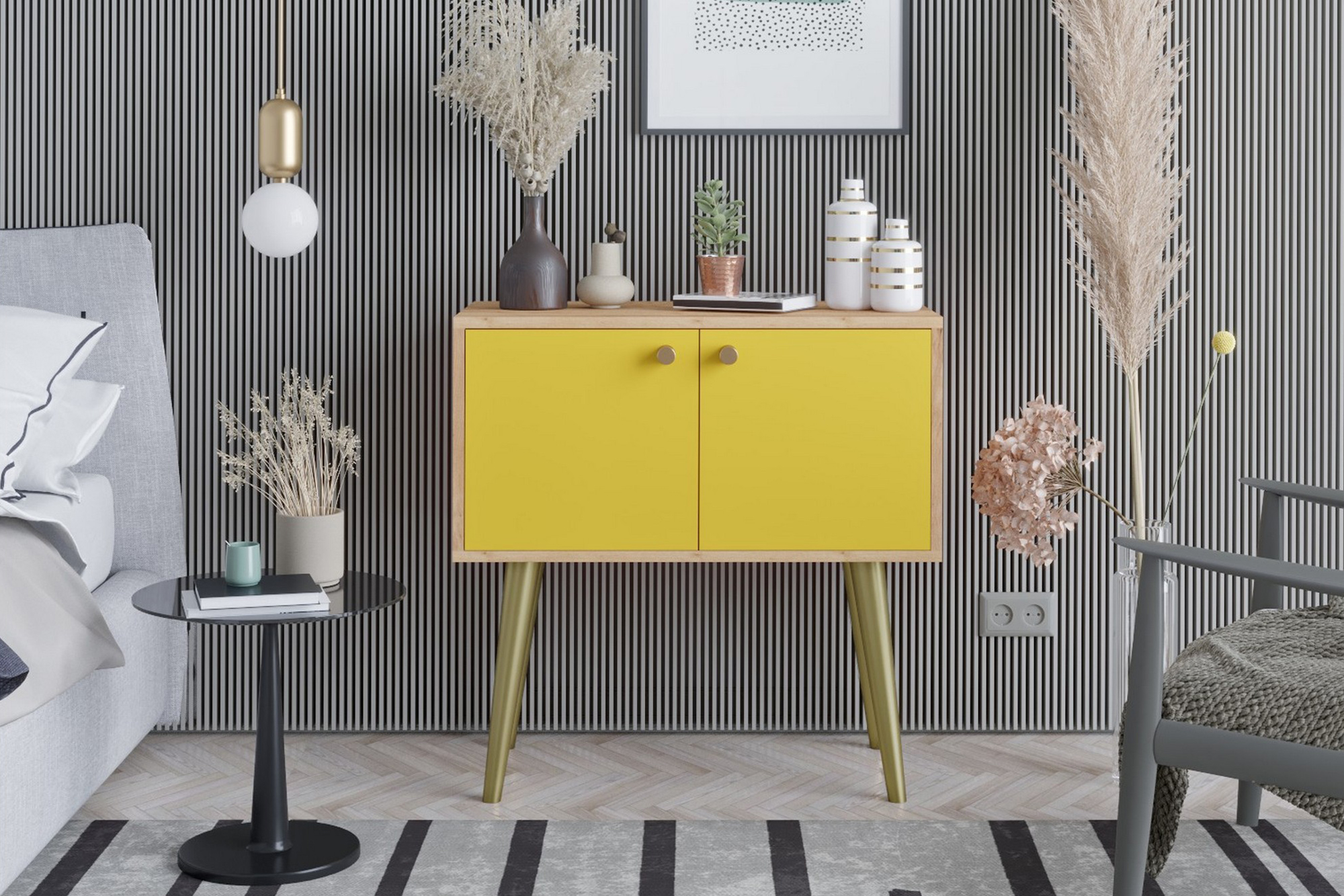 Sidobord 80 cm Guld/Natur/Gul